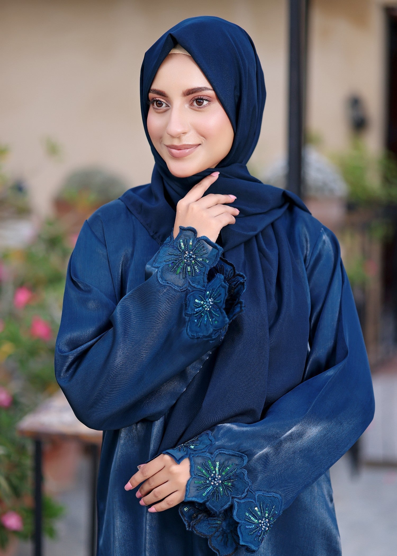 silk georgette Abaya in Blue