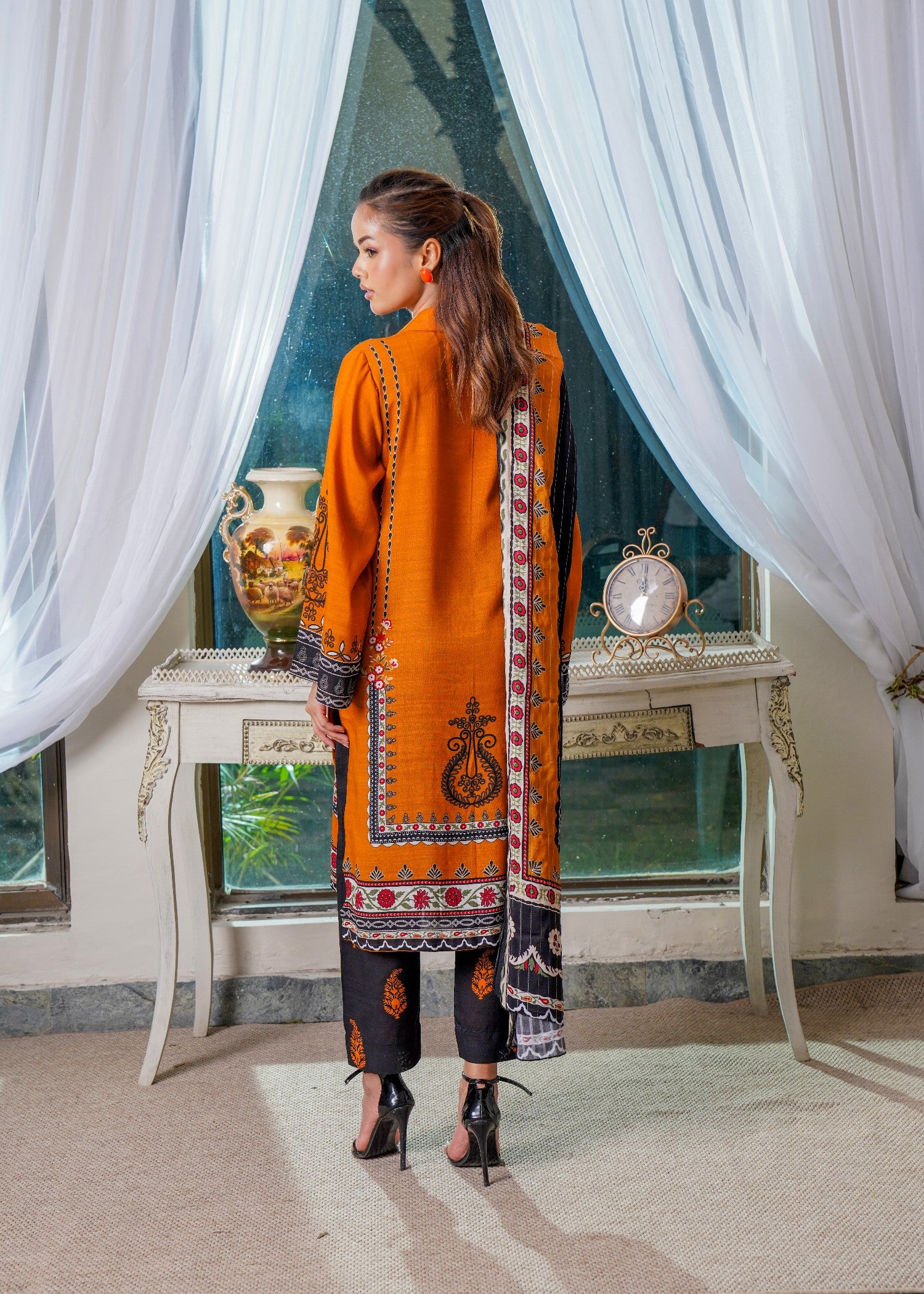 slub khaddar Unstitched in Tangerine
