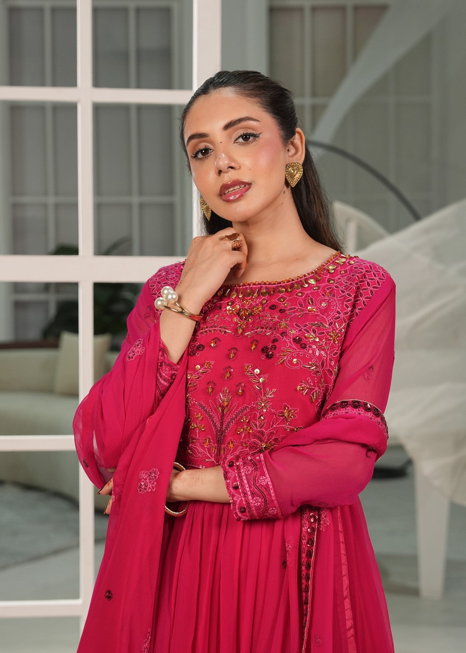 crinkle chiffon Maxi in Deep pink
