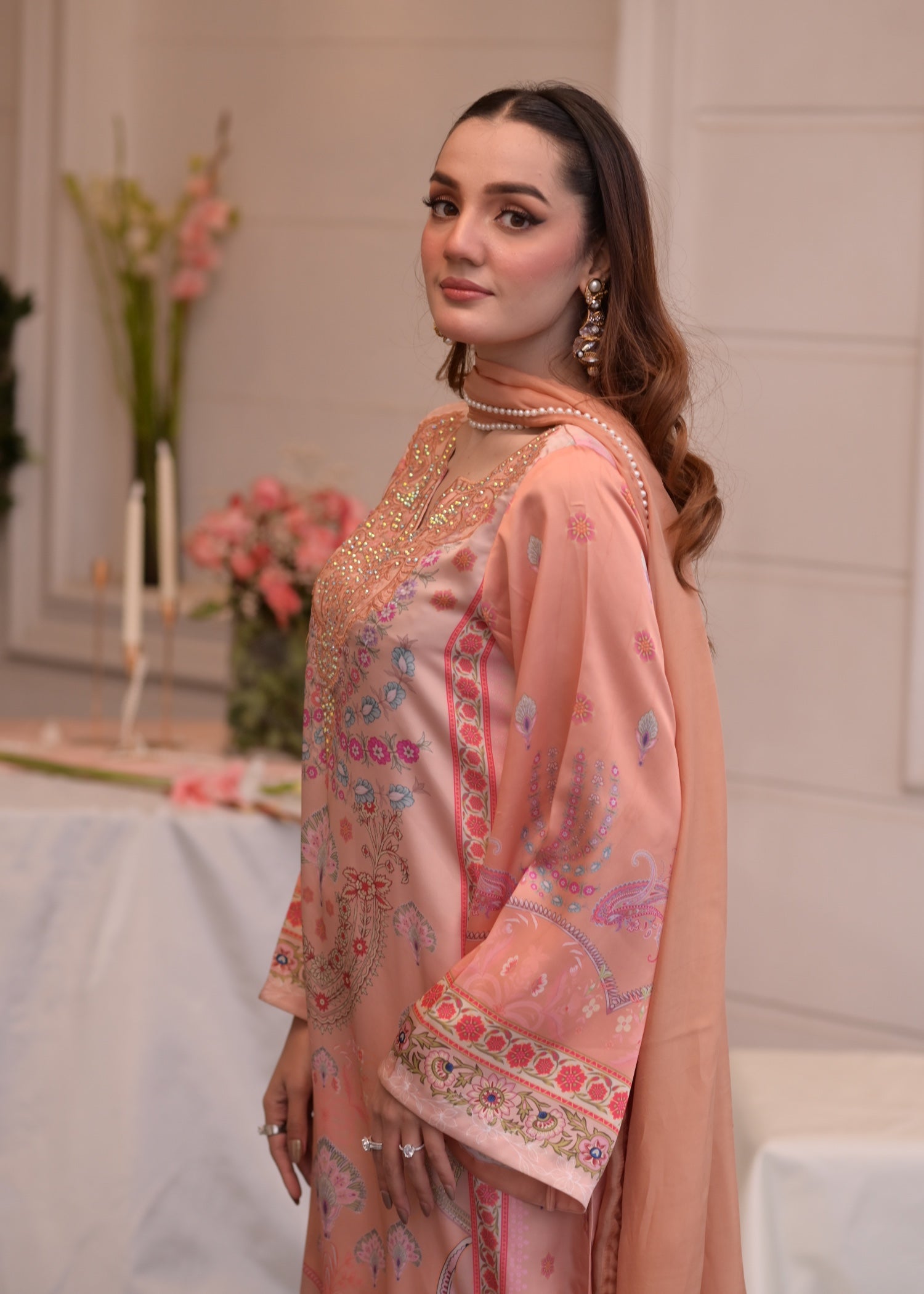 satin silk Kurta Set in Apricot orange, goldfish orange, marmalade orange