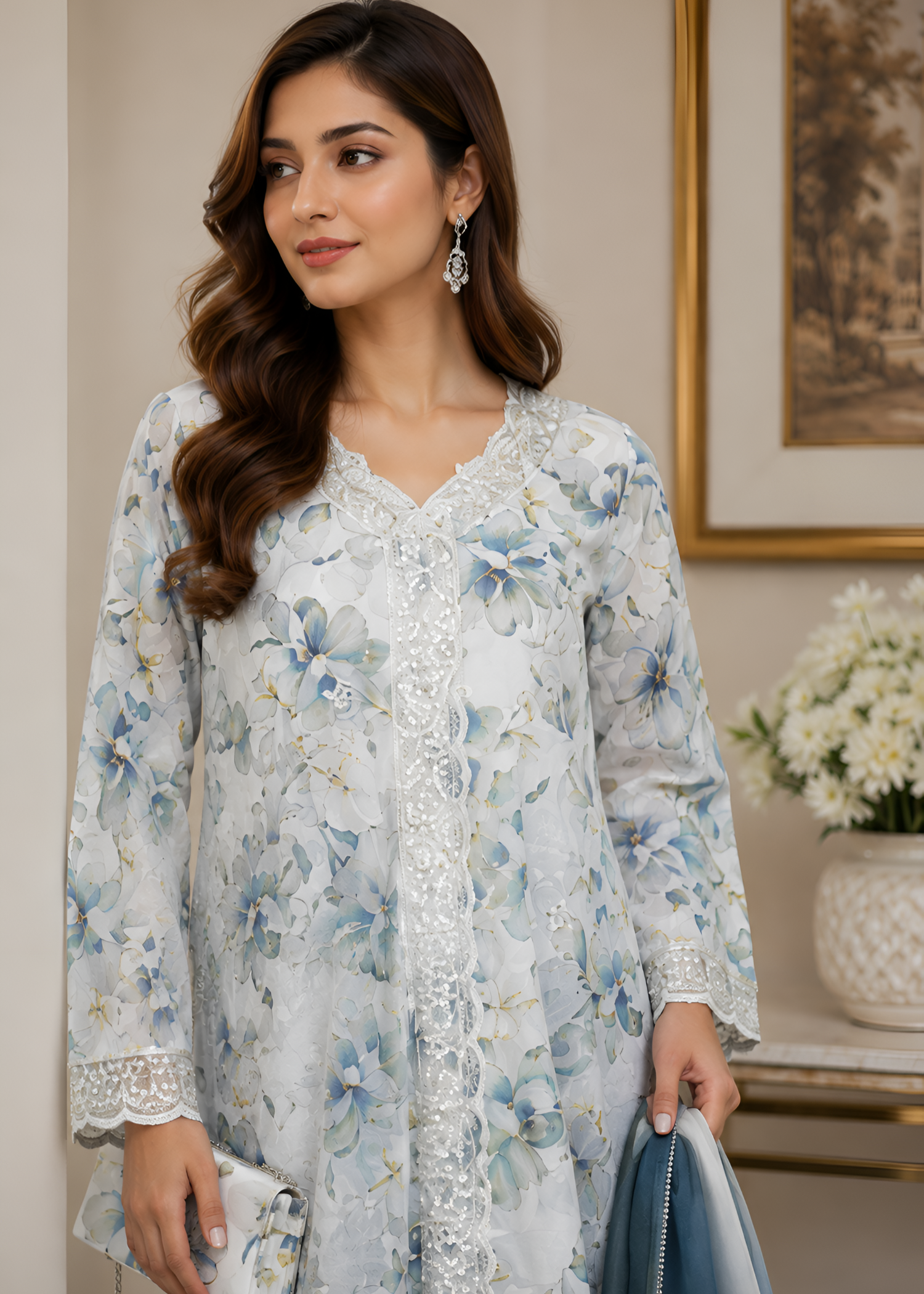 crepe Short Frock in Blue