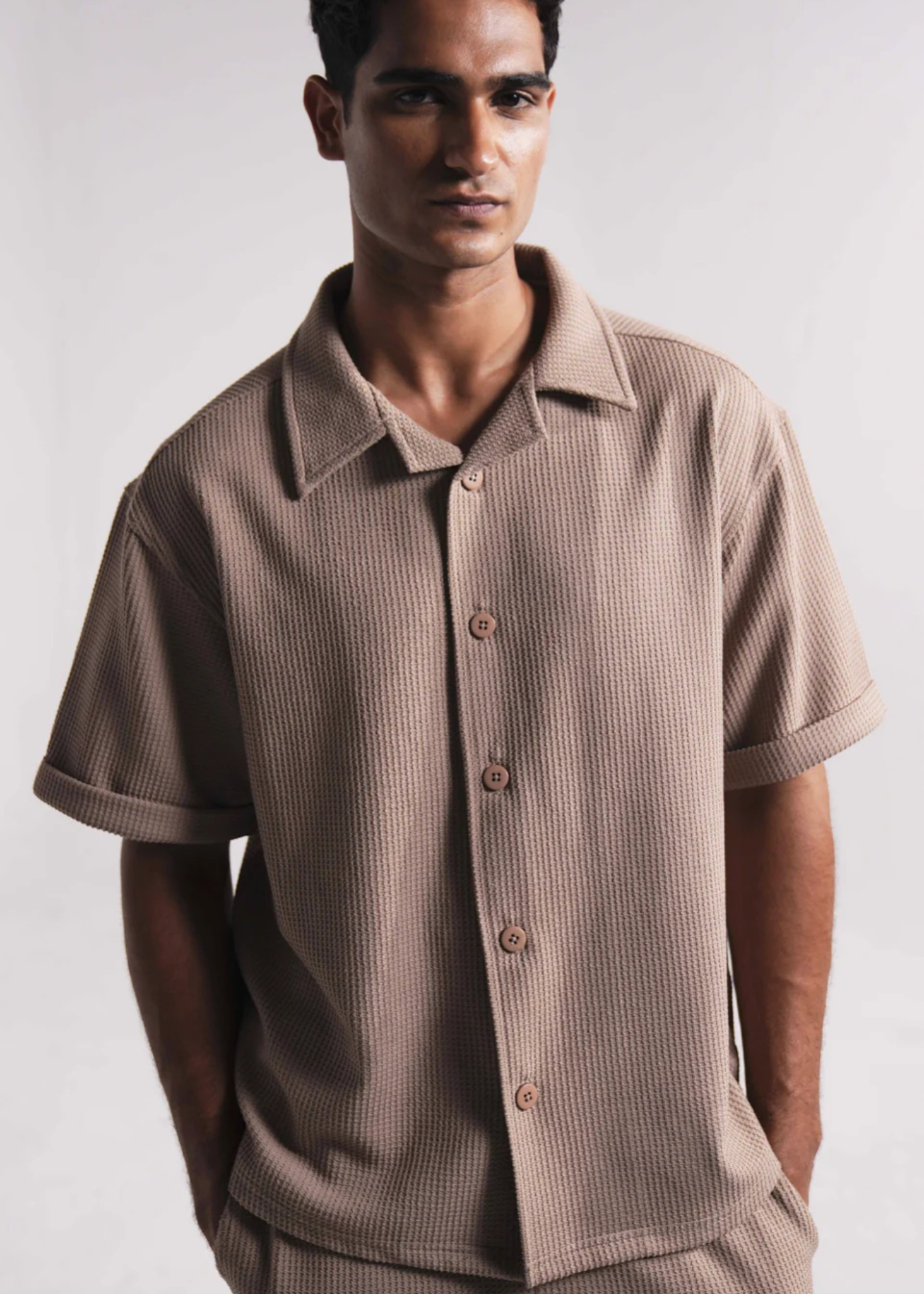 jersey knit Casual Shirt in Tan brown