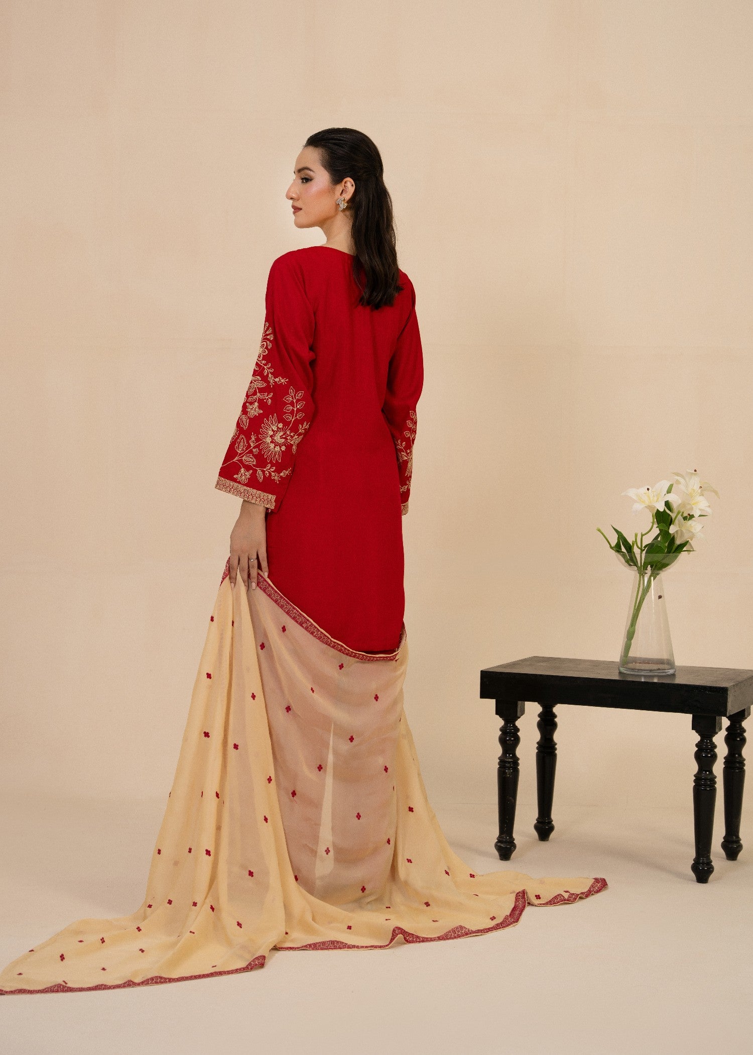 raw silk Kurta Set in Tomato red