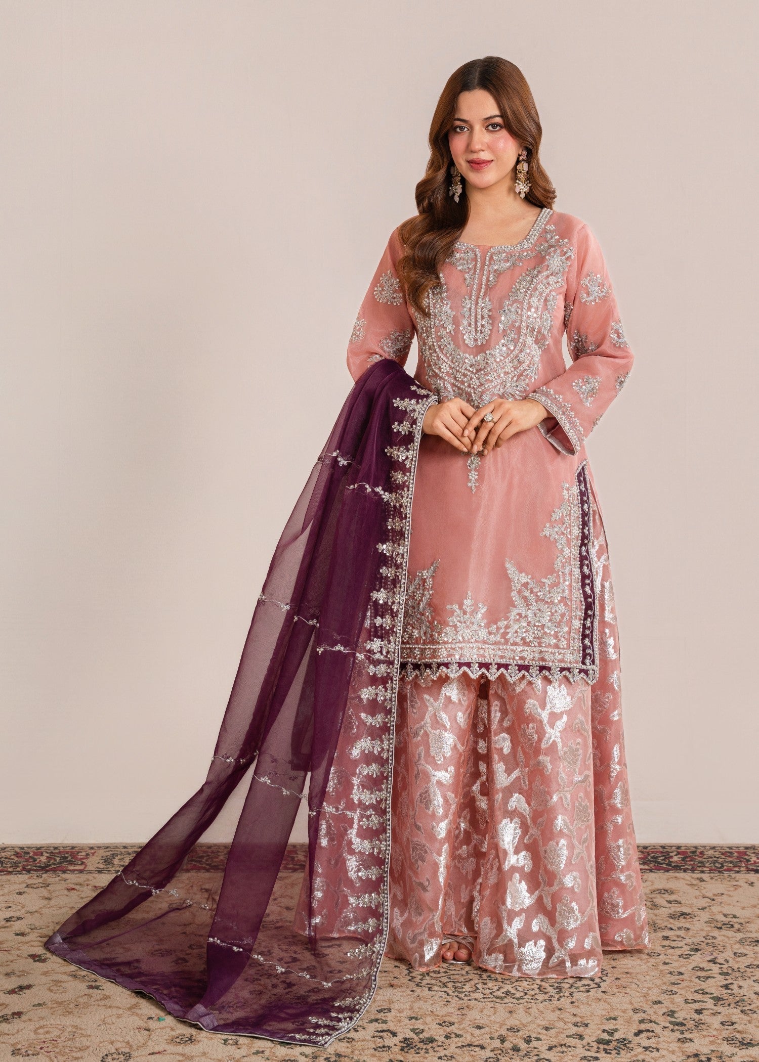 organza Sharara in Pastel pink