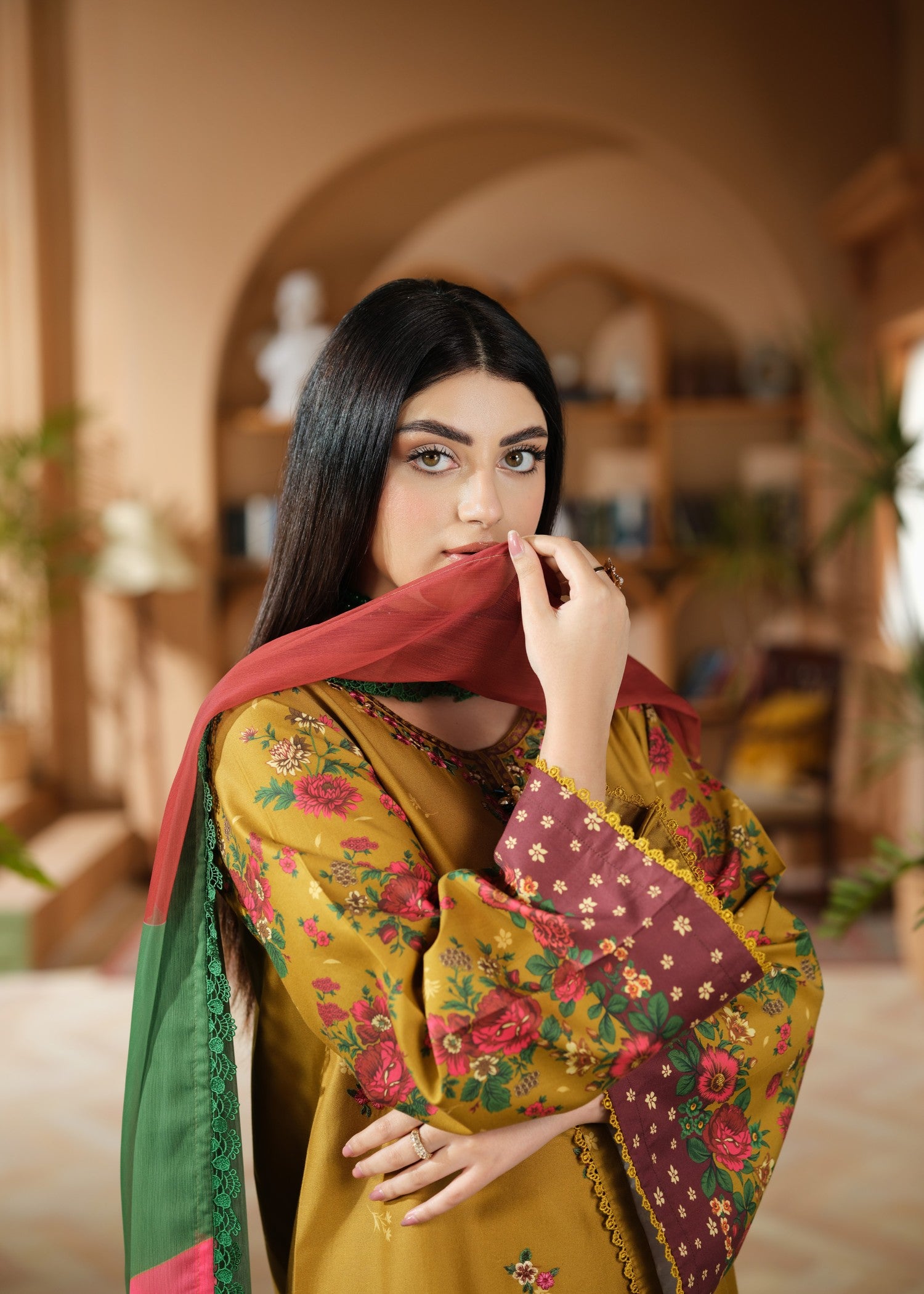 cambric cotton Kurta Set in Mustard