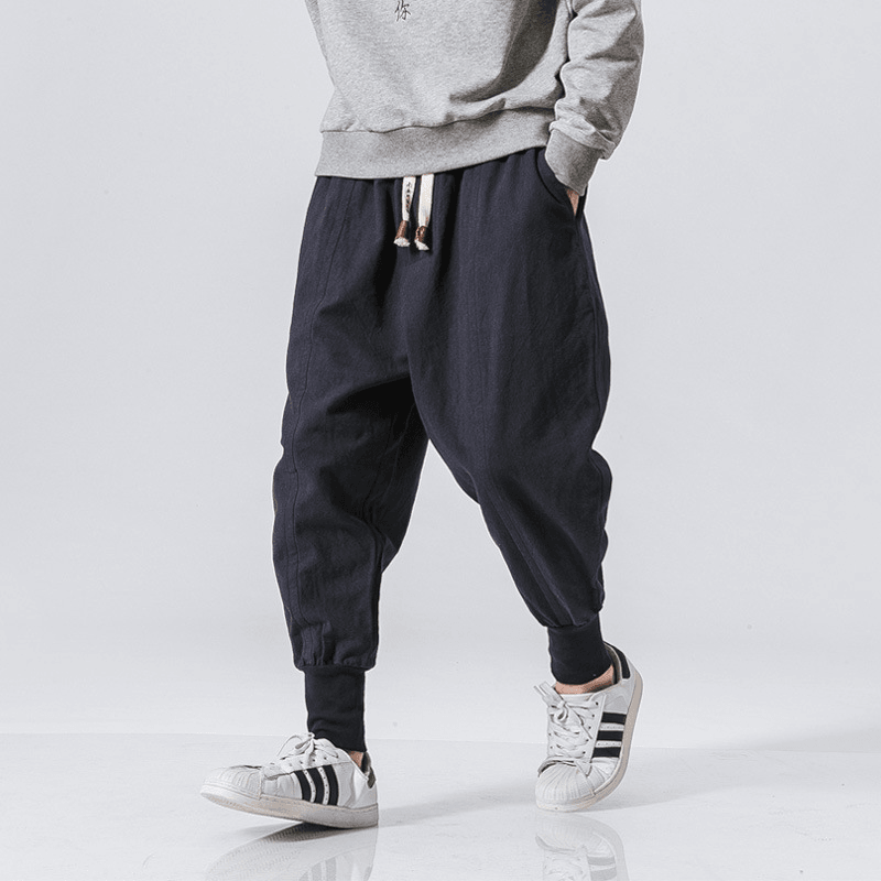 Chinese Style Harem Pants Men Streetwear Casual Joggers Mens Pants Cotton Linen Sweatpants Ankle-Length Men Trousers M-5XL