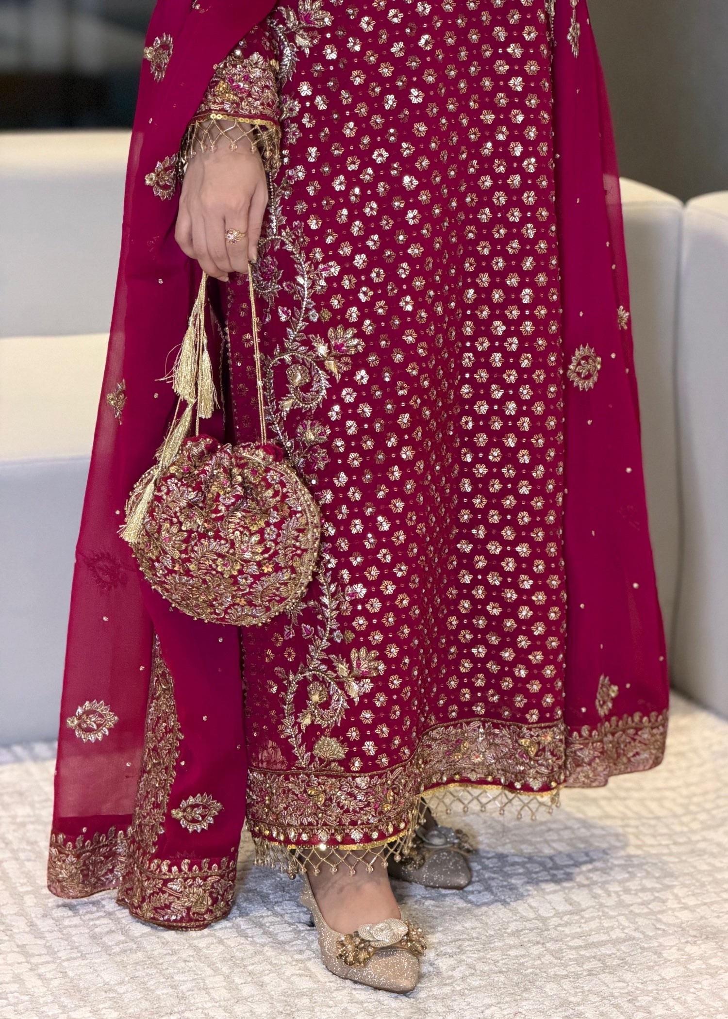 chiffon Kurta Set in Hot pink