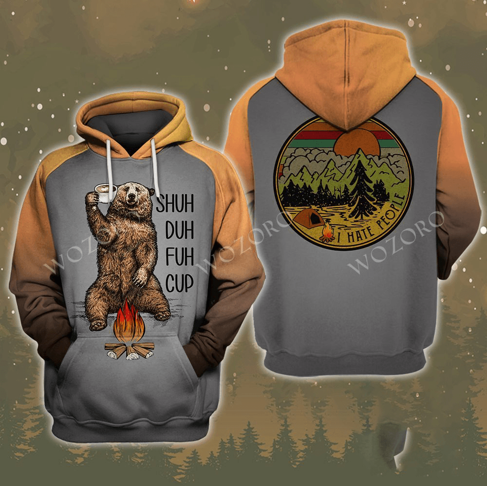 American Super plus Size Men Sweater Bear Stupid Bear Series Hooded Pullover Sweater Casual Long-Sleeved