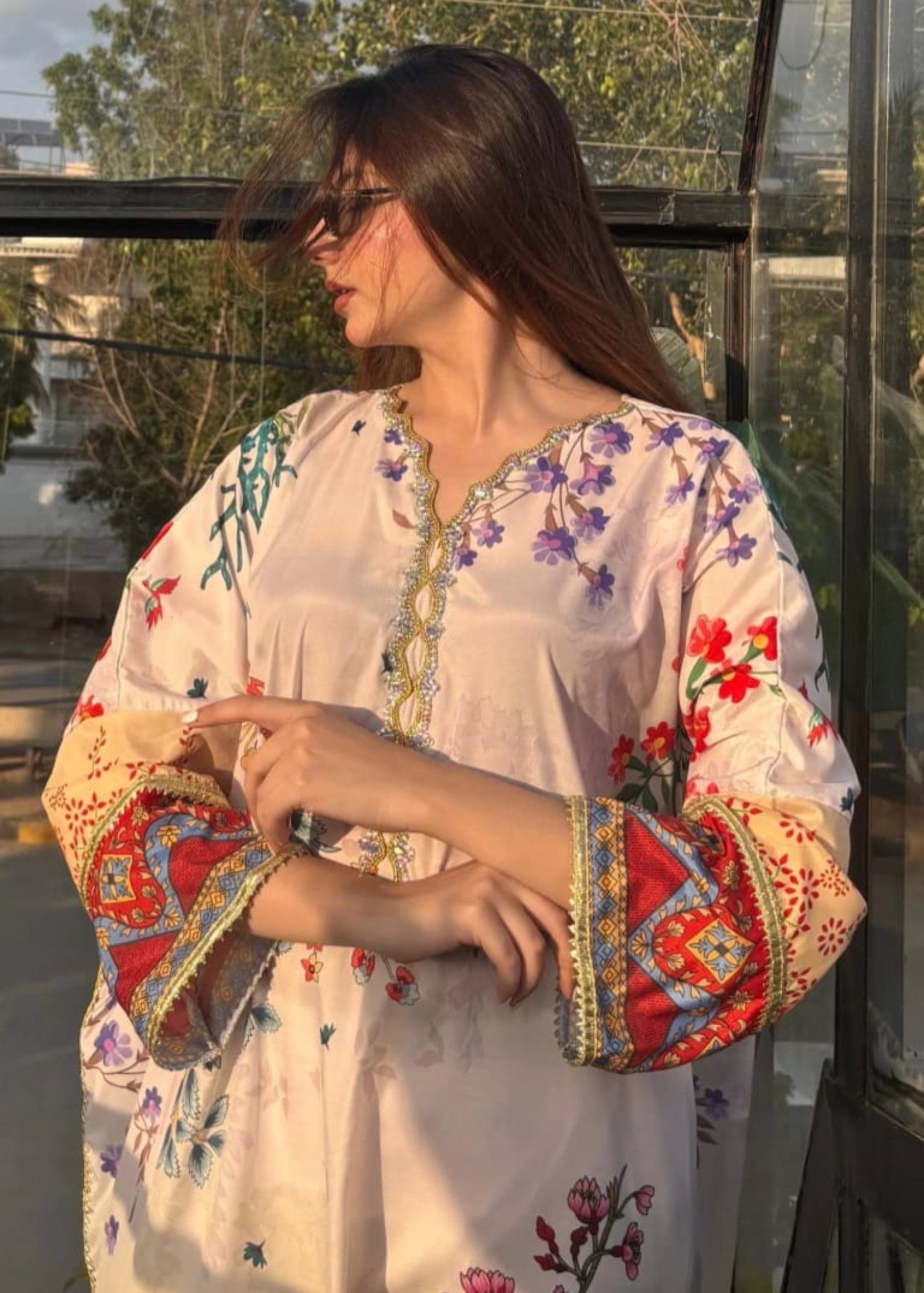 crepe silk Kaftan in Multi