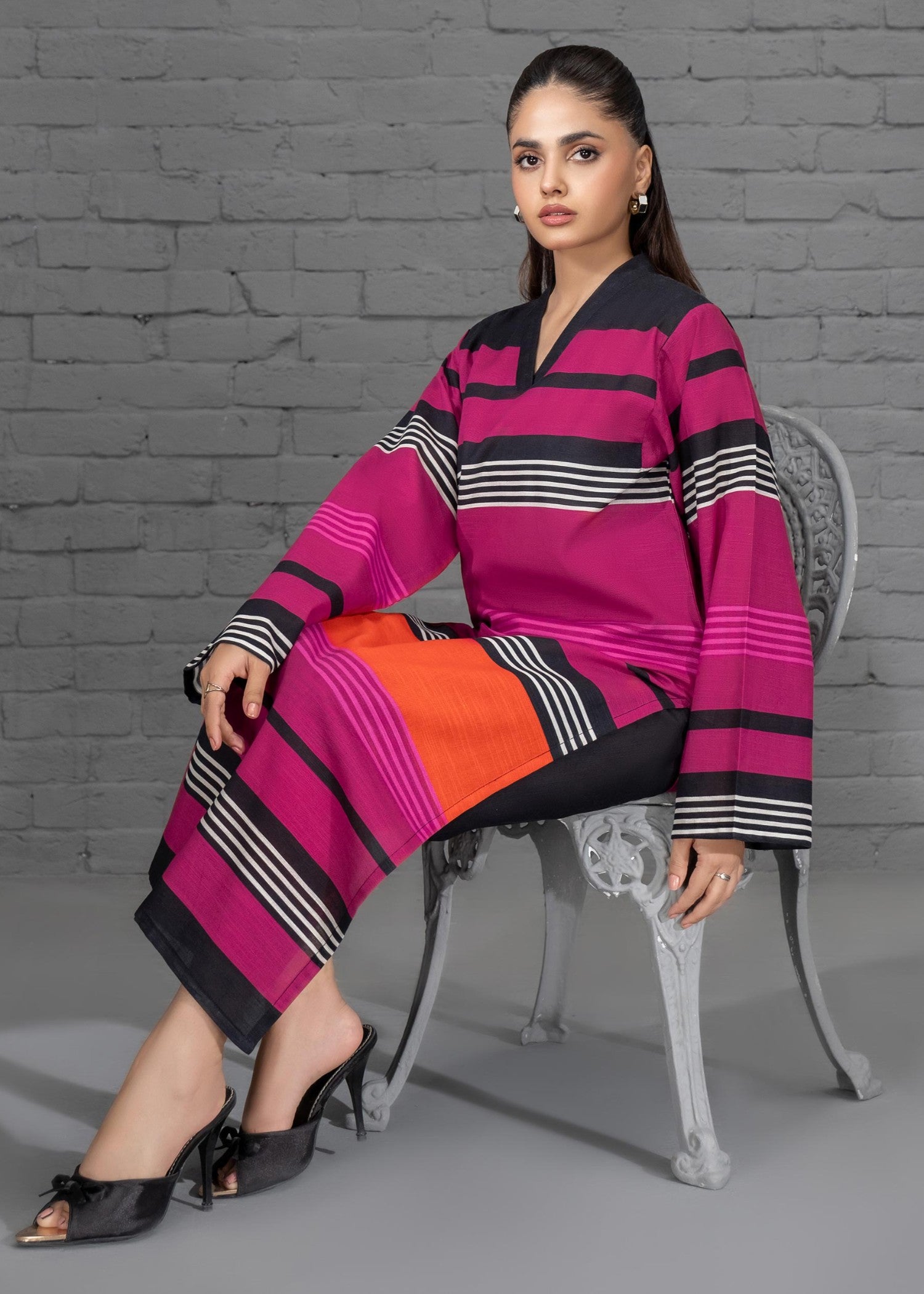 poly lawn Kurta Set in Raspberry pink