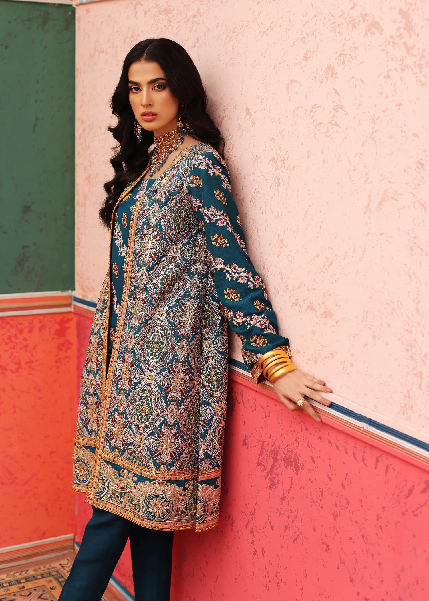 raw silk Kurta Set in Teal