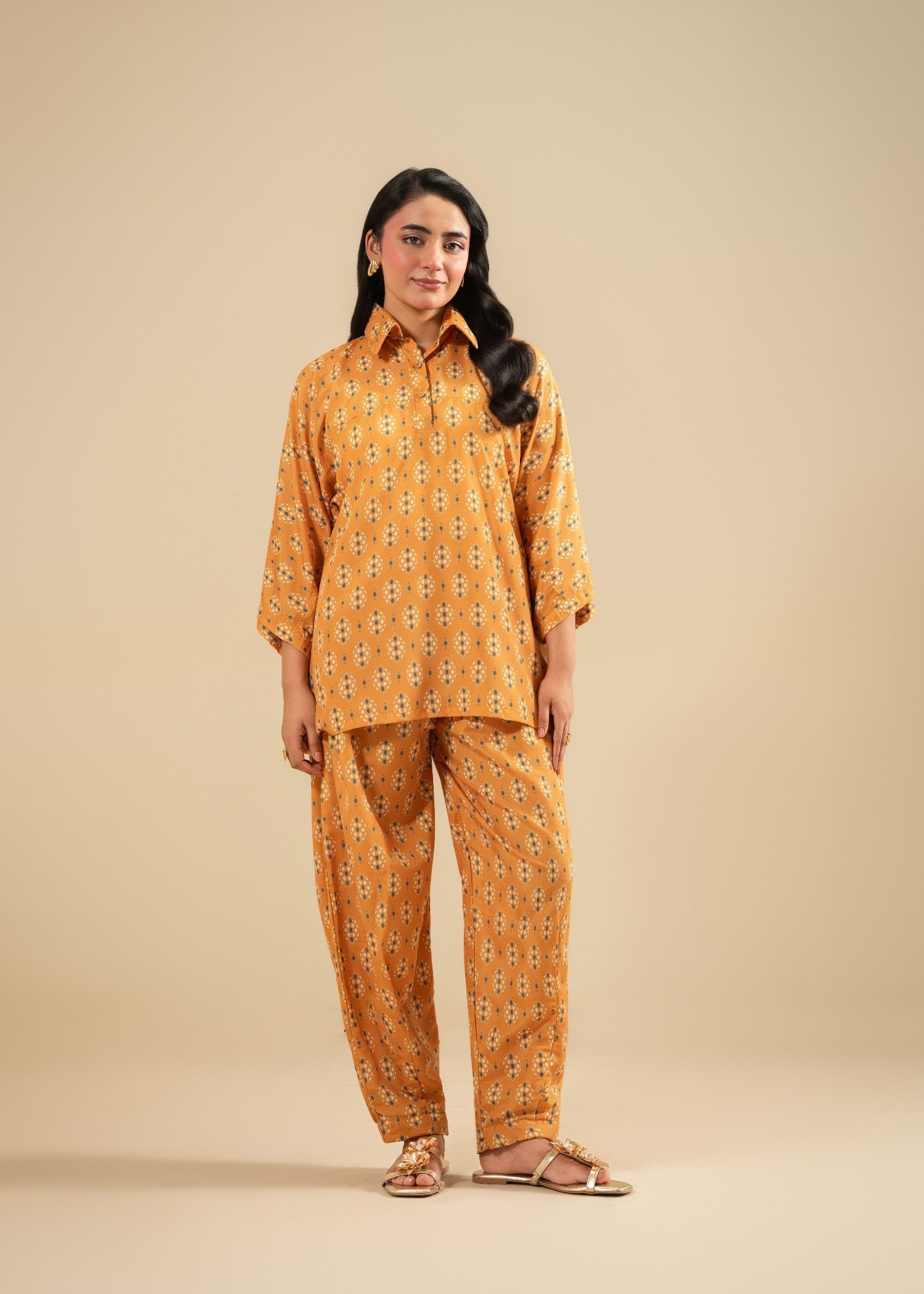 korean raw silk Co ord Sets in Mustard
