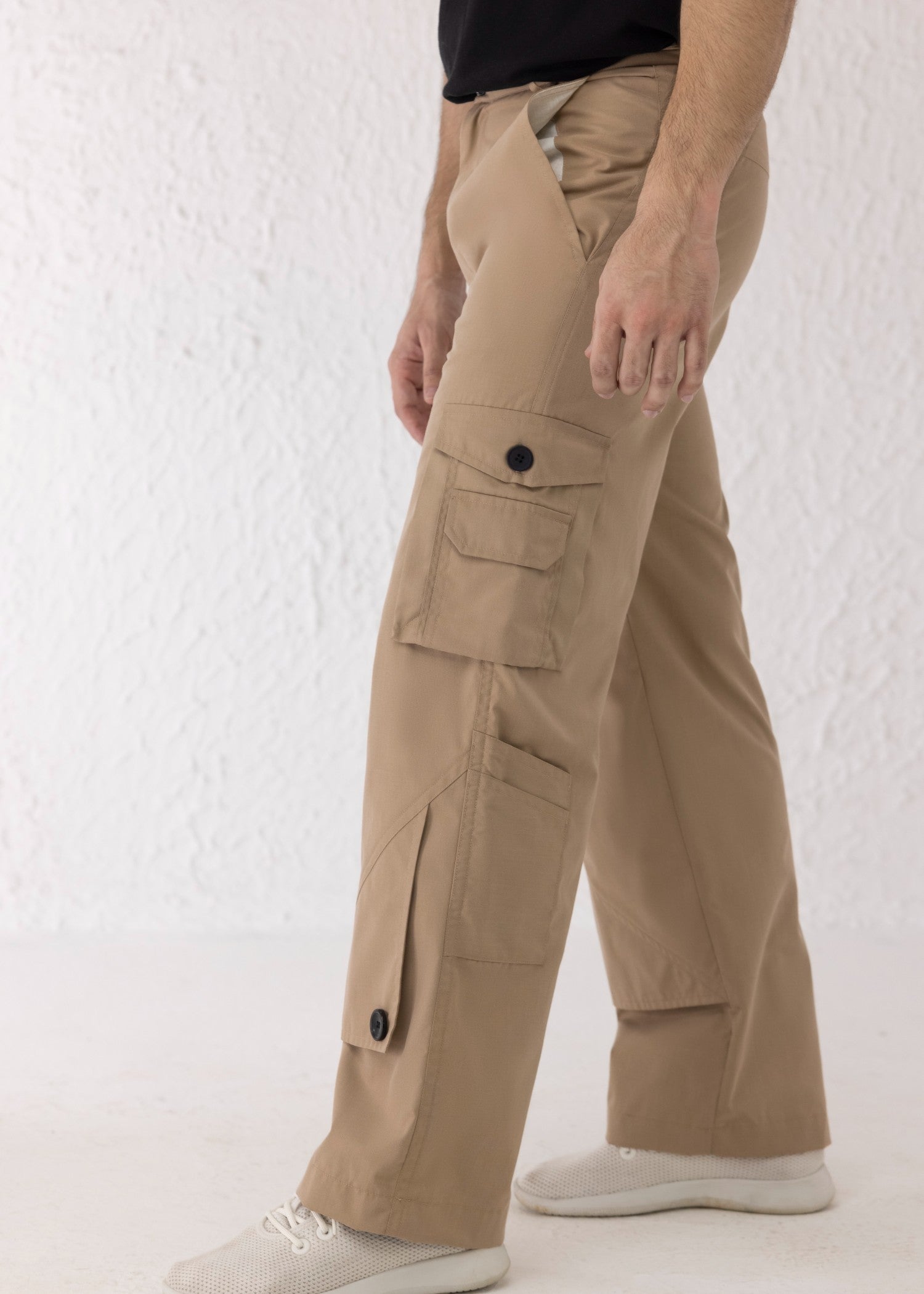 twill cotton Trousers in Khaki brown