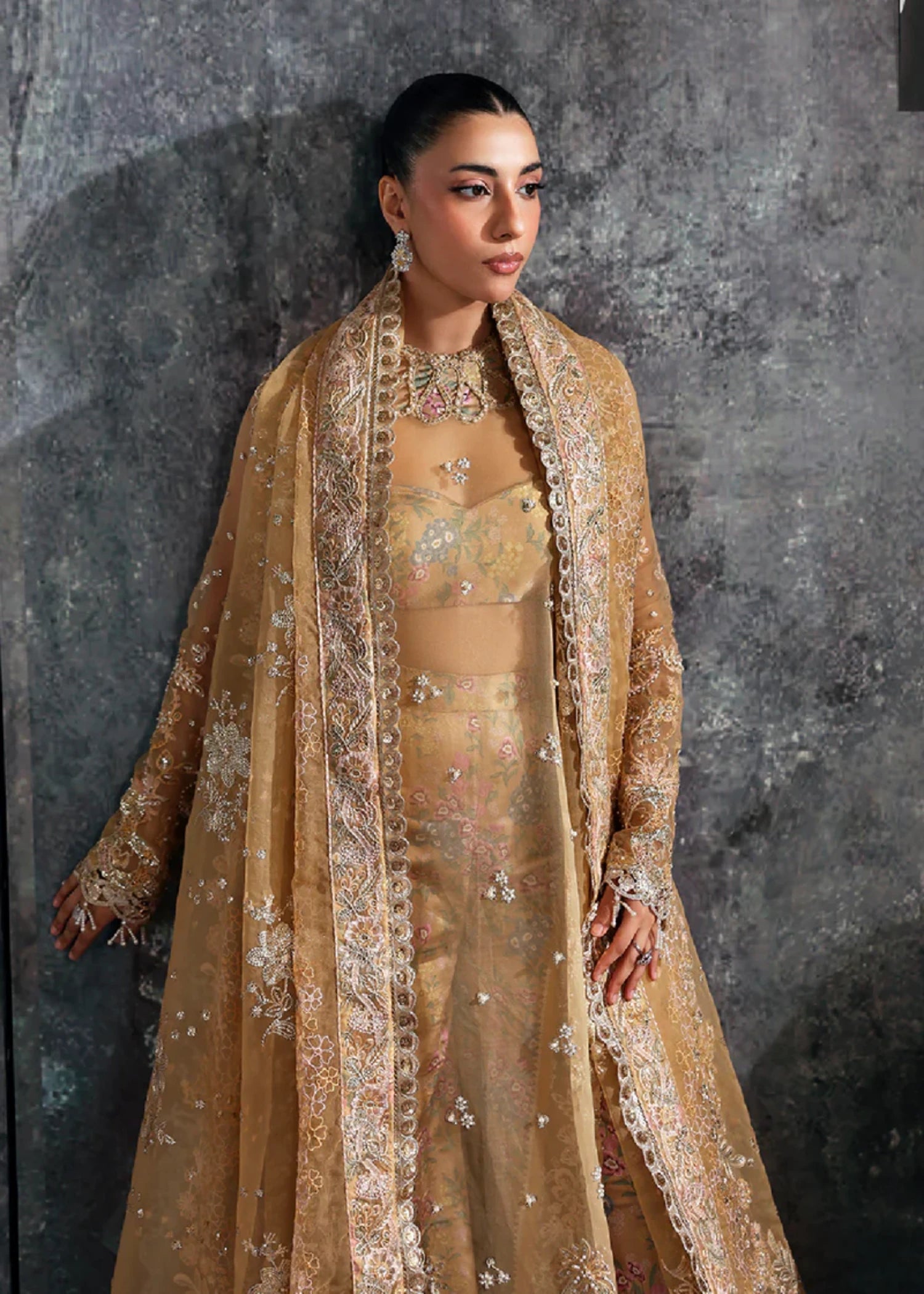 organza Unstitched in Gold