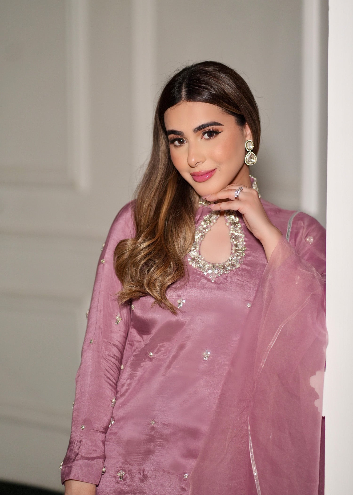 raw silk Kurta Set in Mauve