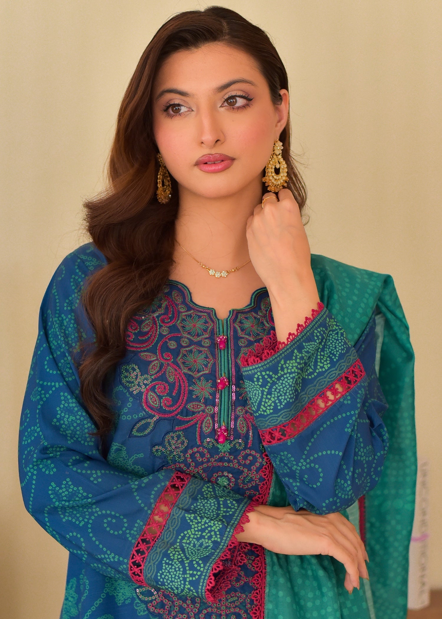 slub cambric Kurta Set in Royal blue