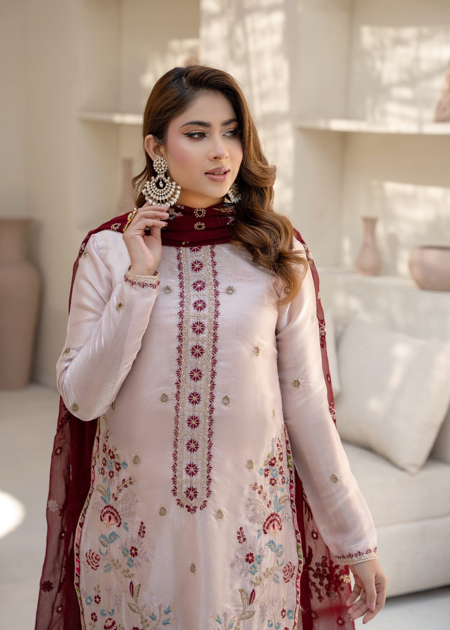 silk Kurta Set in Rose pink