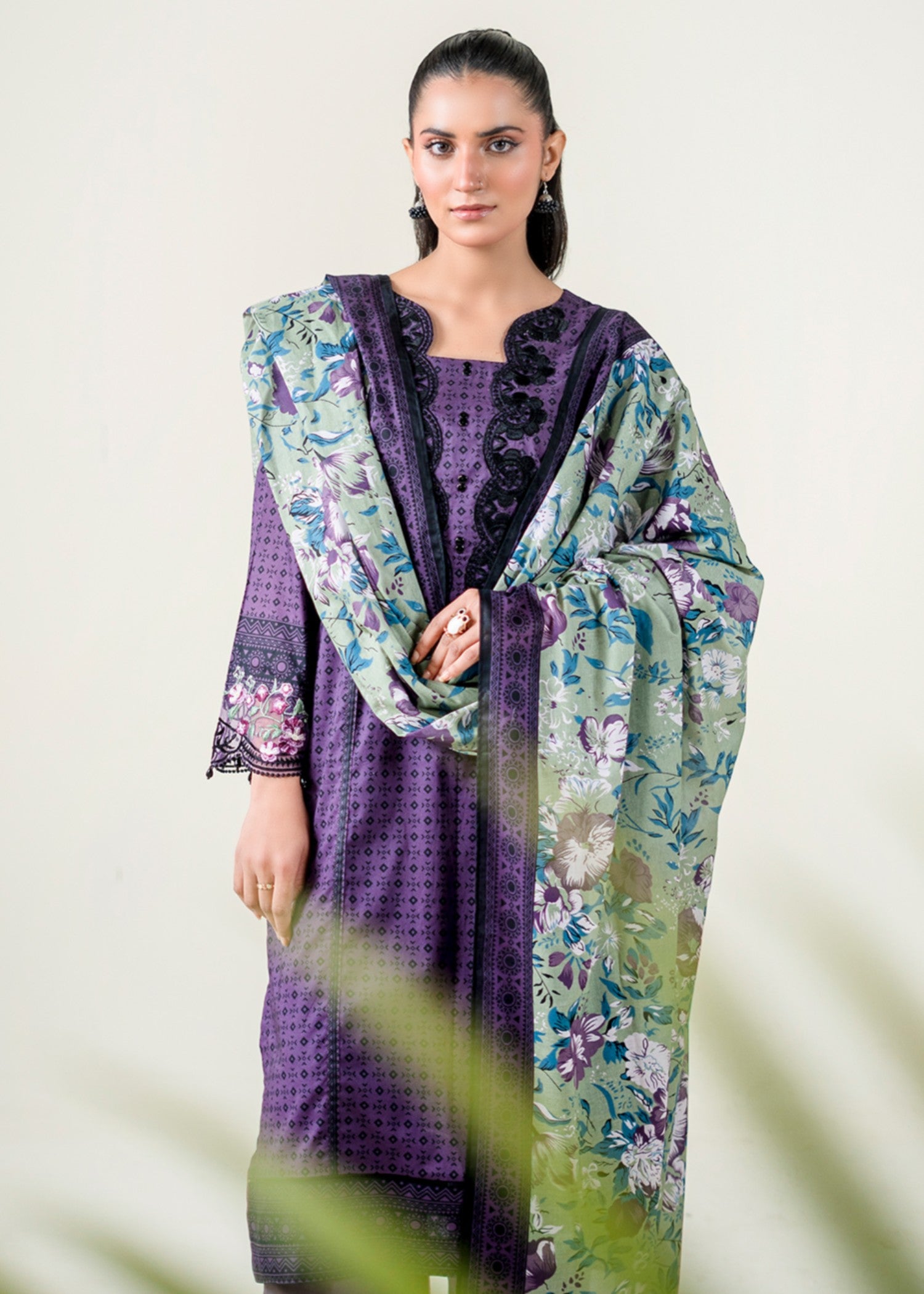 lawn Kurta Set in Purple