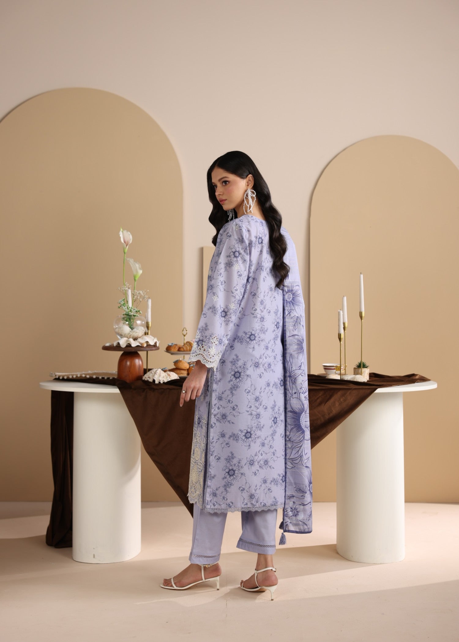lawn Kurta Set in Purple mountain majesty