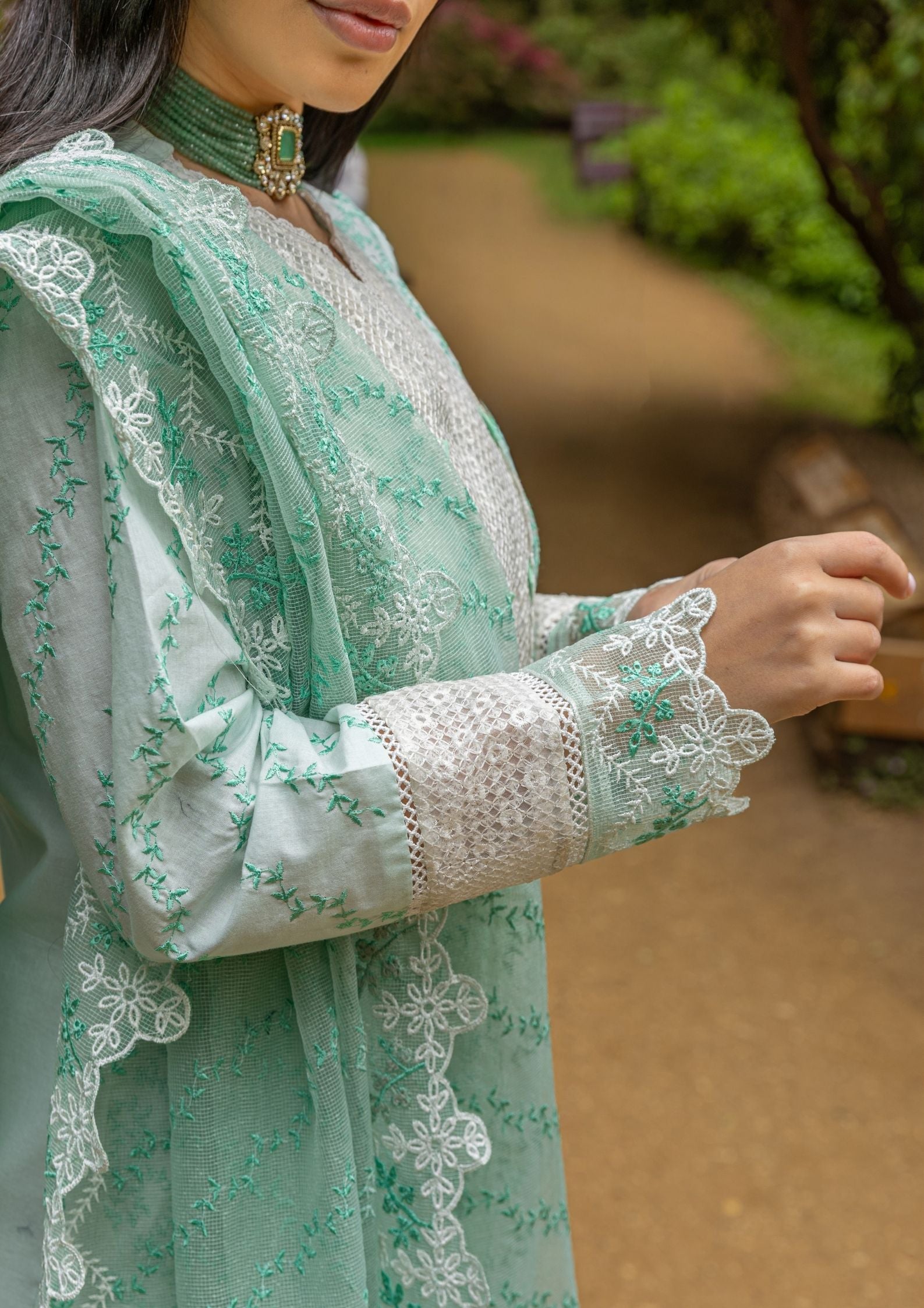 lawn cotton Kurta Set in Moss green