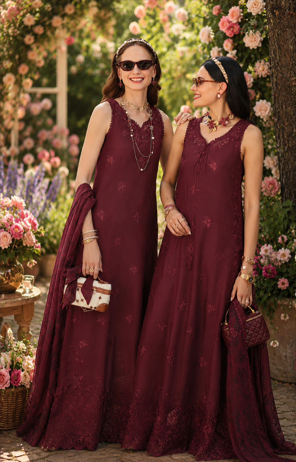 Noor Eid Printskhas Lawn – D10 – Burgundy