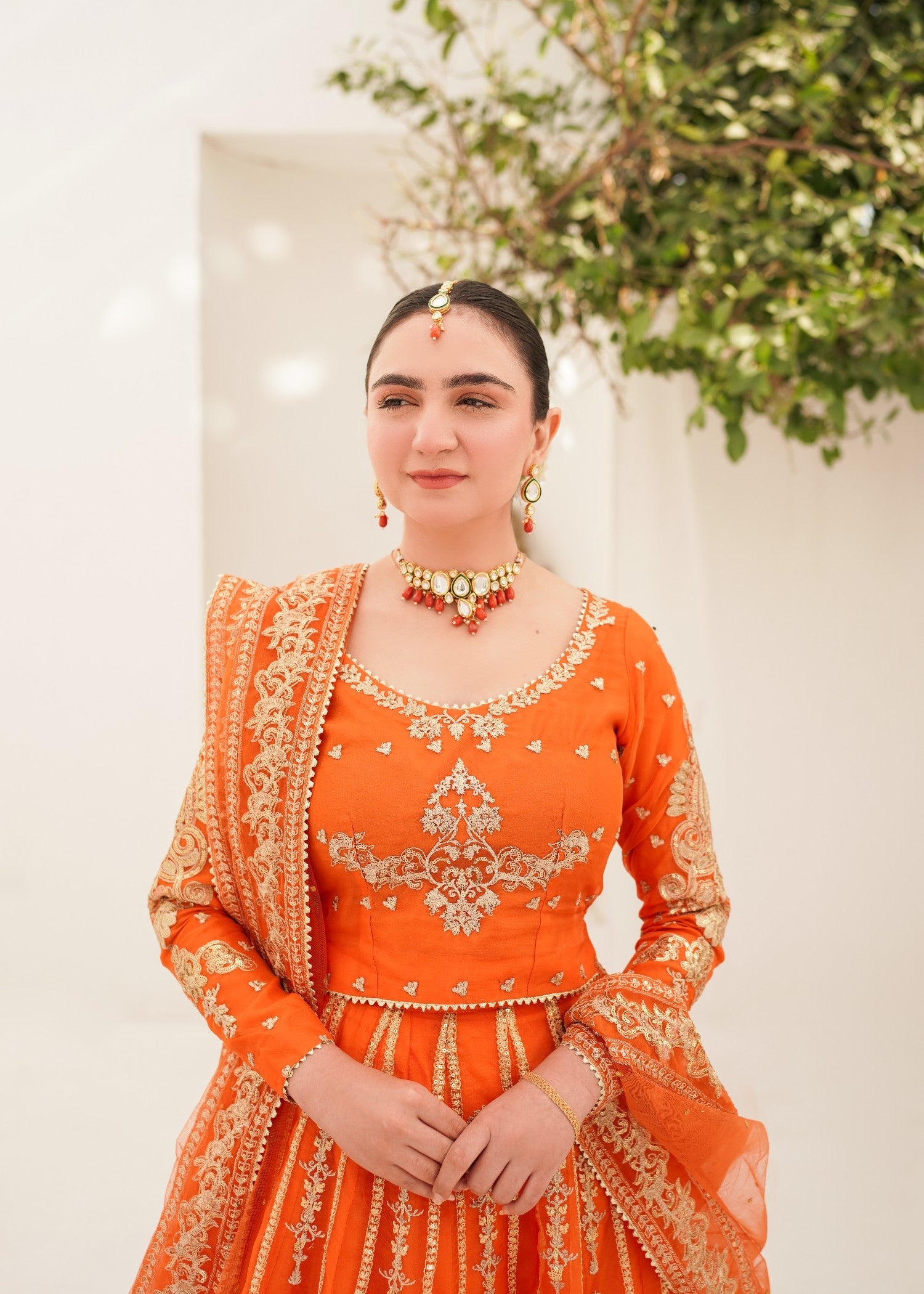 organza silk Lehenga in Orange