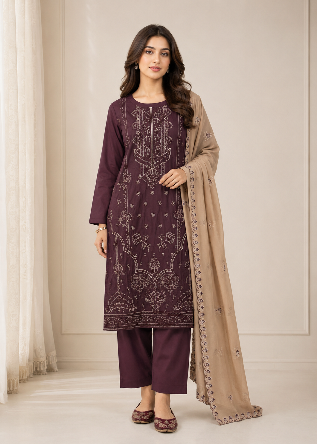 linen Kurta Set in Walnut brown