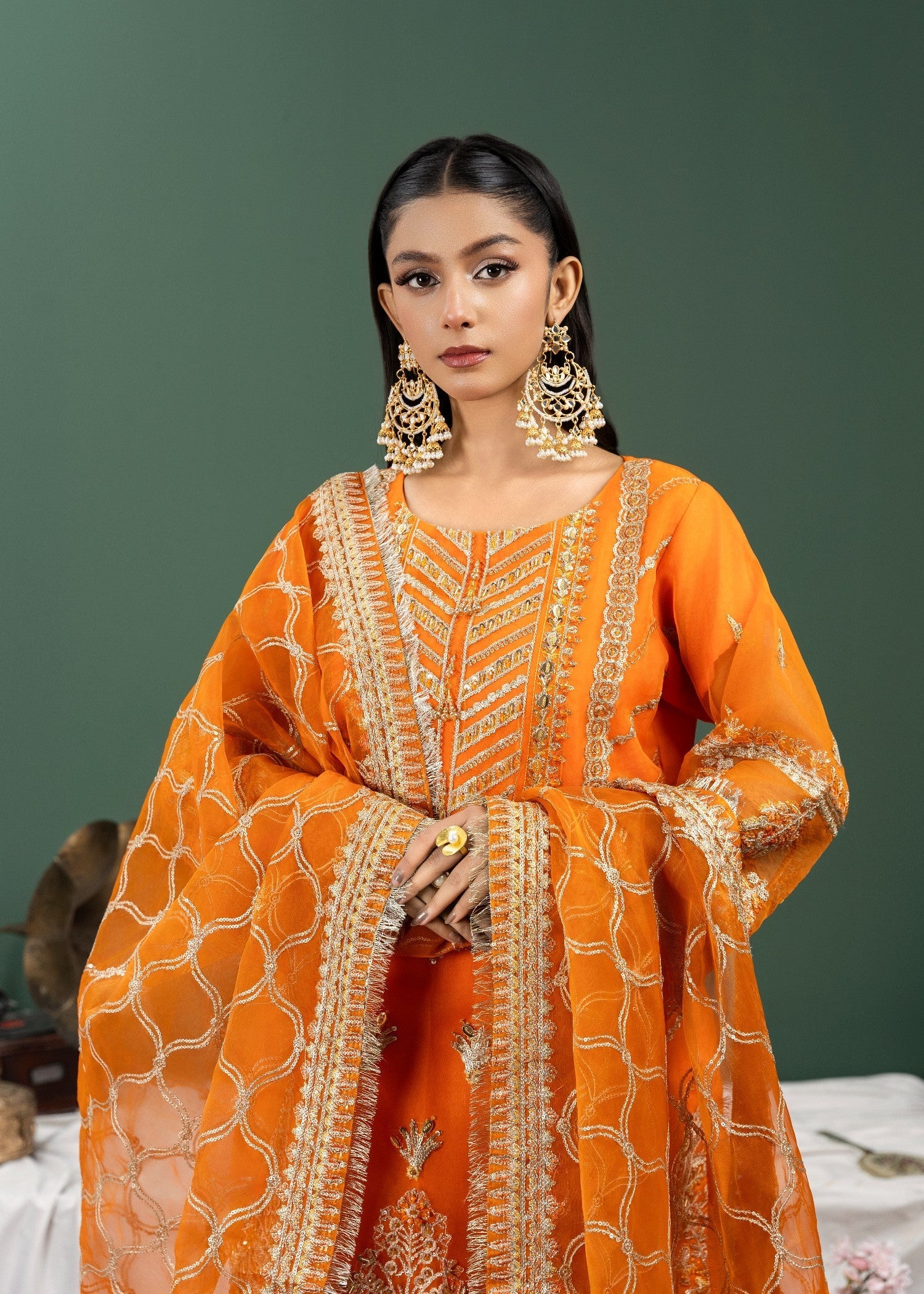organza Gharara in Orange