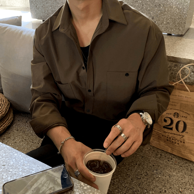 Retro Simple Korean Style Men'S Long-Sleeved Shirt