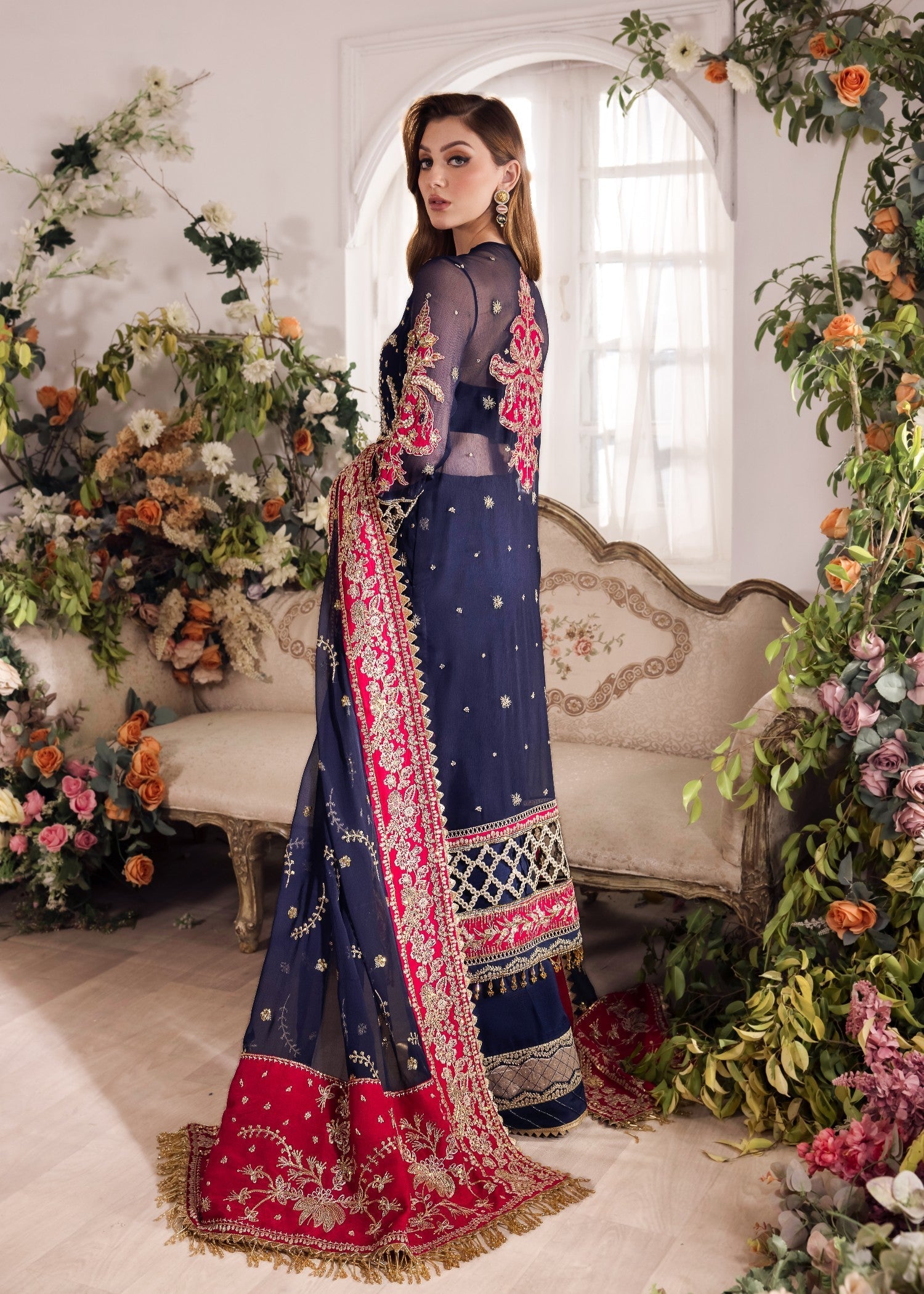 chiffon Kurta Set in Navy blue