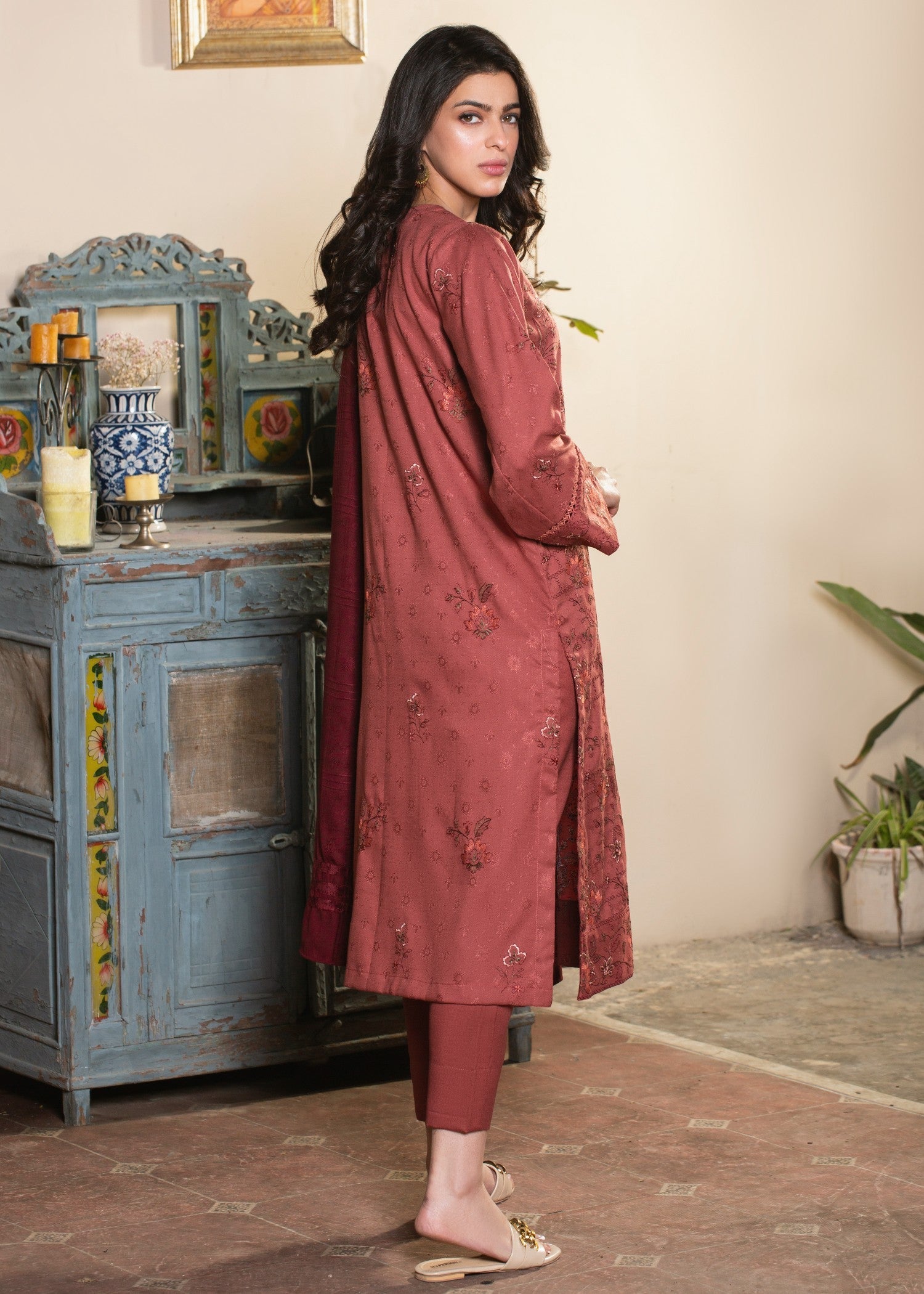 jacquard Unstitched in Coral pink