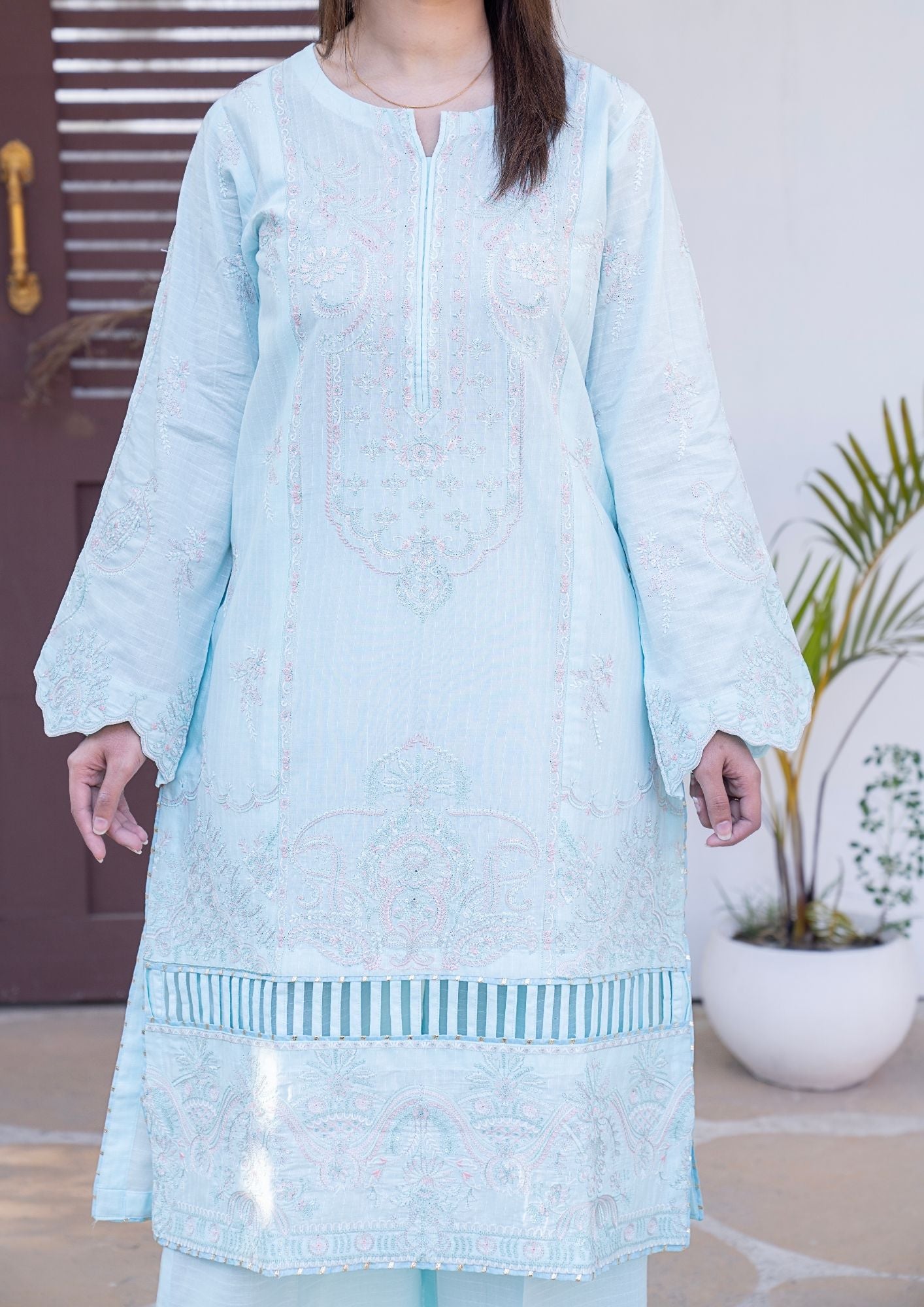 lawn Kurta Set in Ice blue