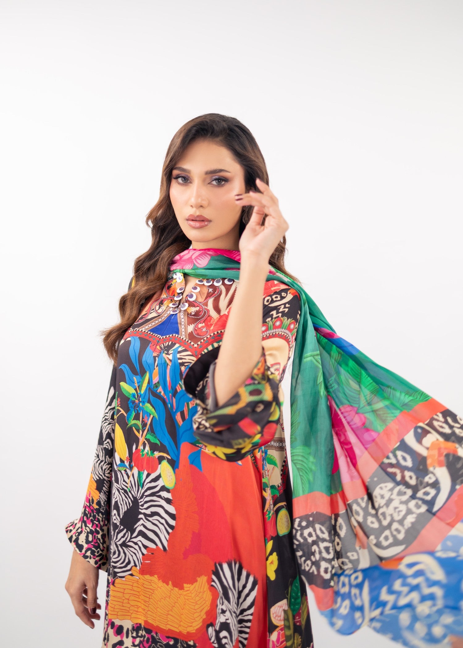 silk charmeuse Kurta Set in Black