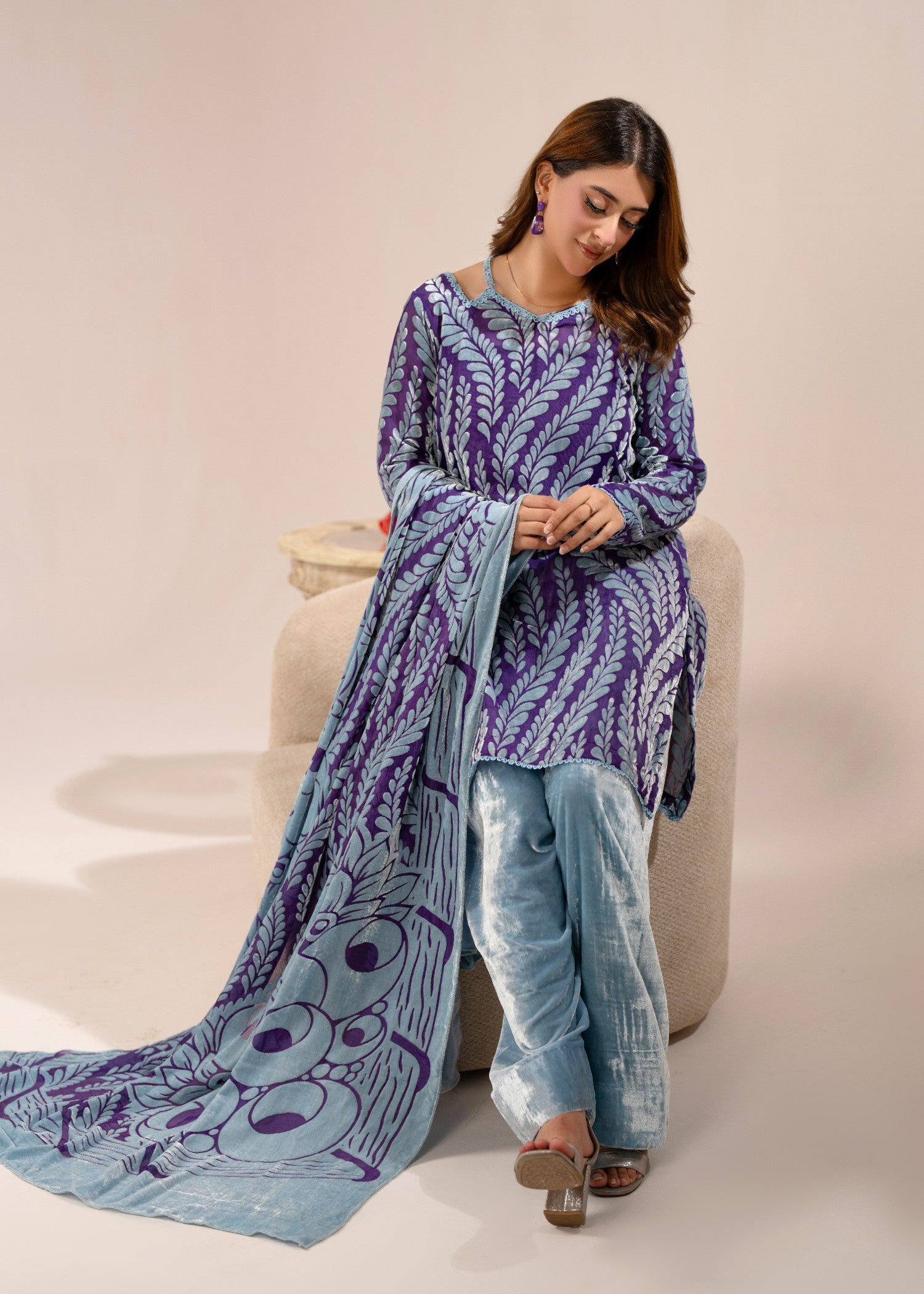 velvet Unstitched in Ice blue, royal purple