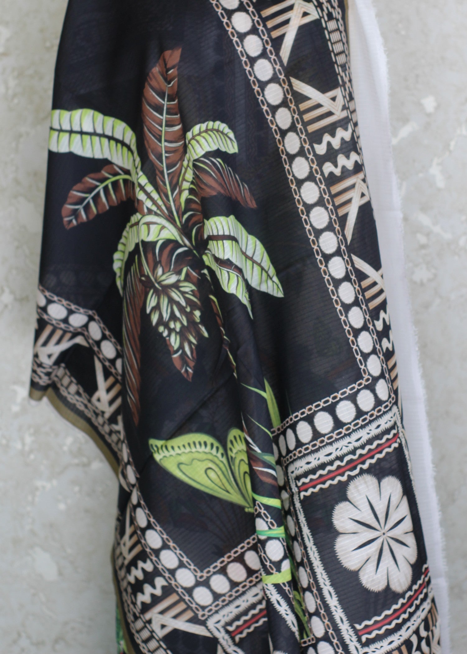 textured lawn Unstitched in Black, cream, dark green