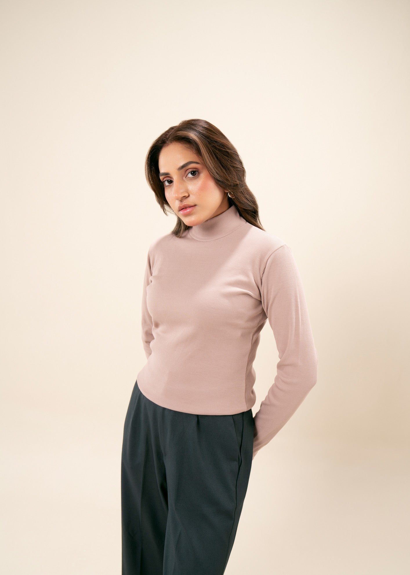 cotton viscose Turtle Neck in Pastel pink