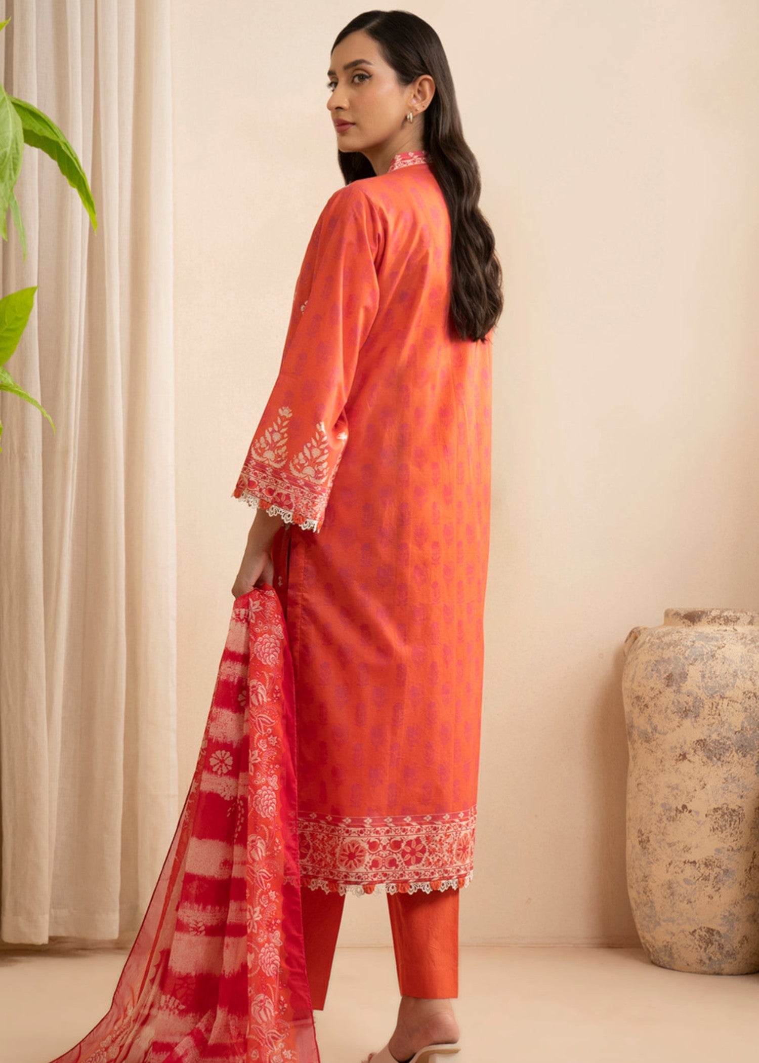 lawn Unstitched in Tomato red