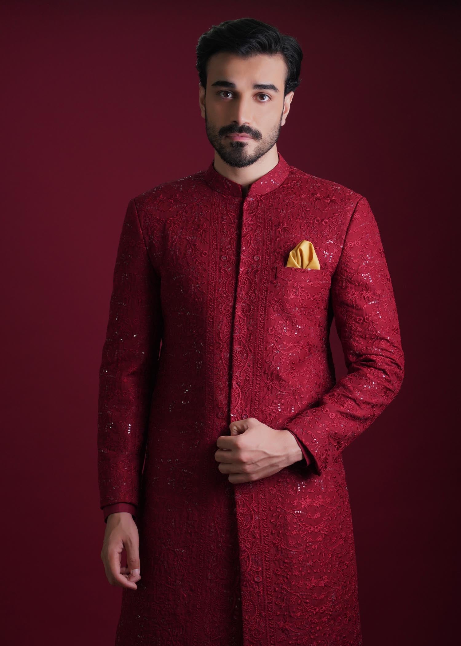 silk Sherwani in Maroon