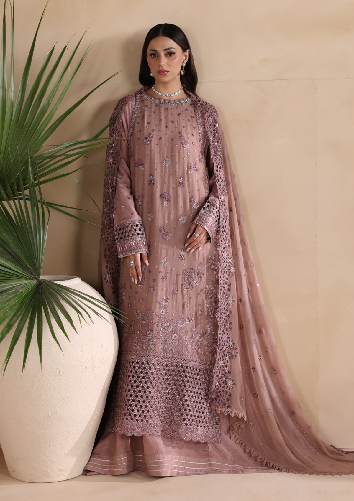chiffon Kurta Set in Mauve pink