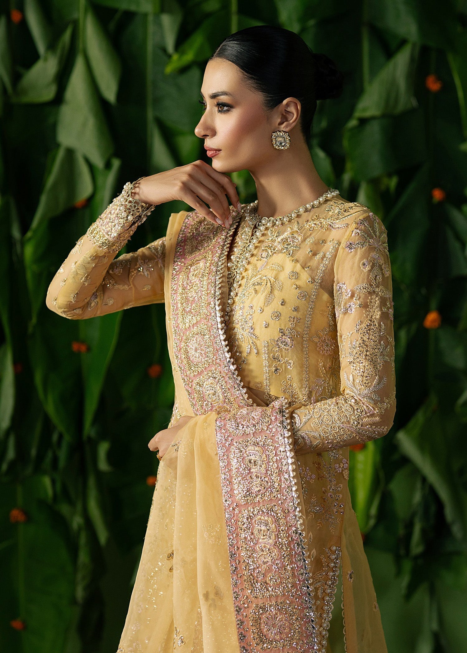 organza Unstitched in Light yellow