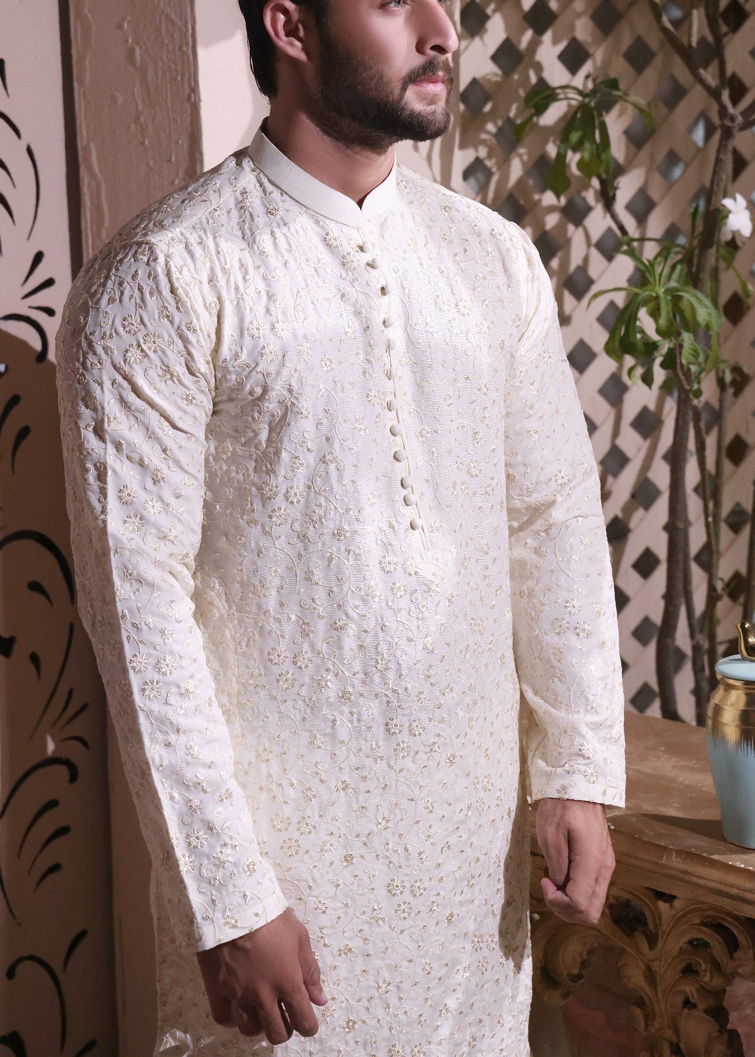 raw silk Kurta in Cream