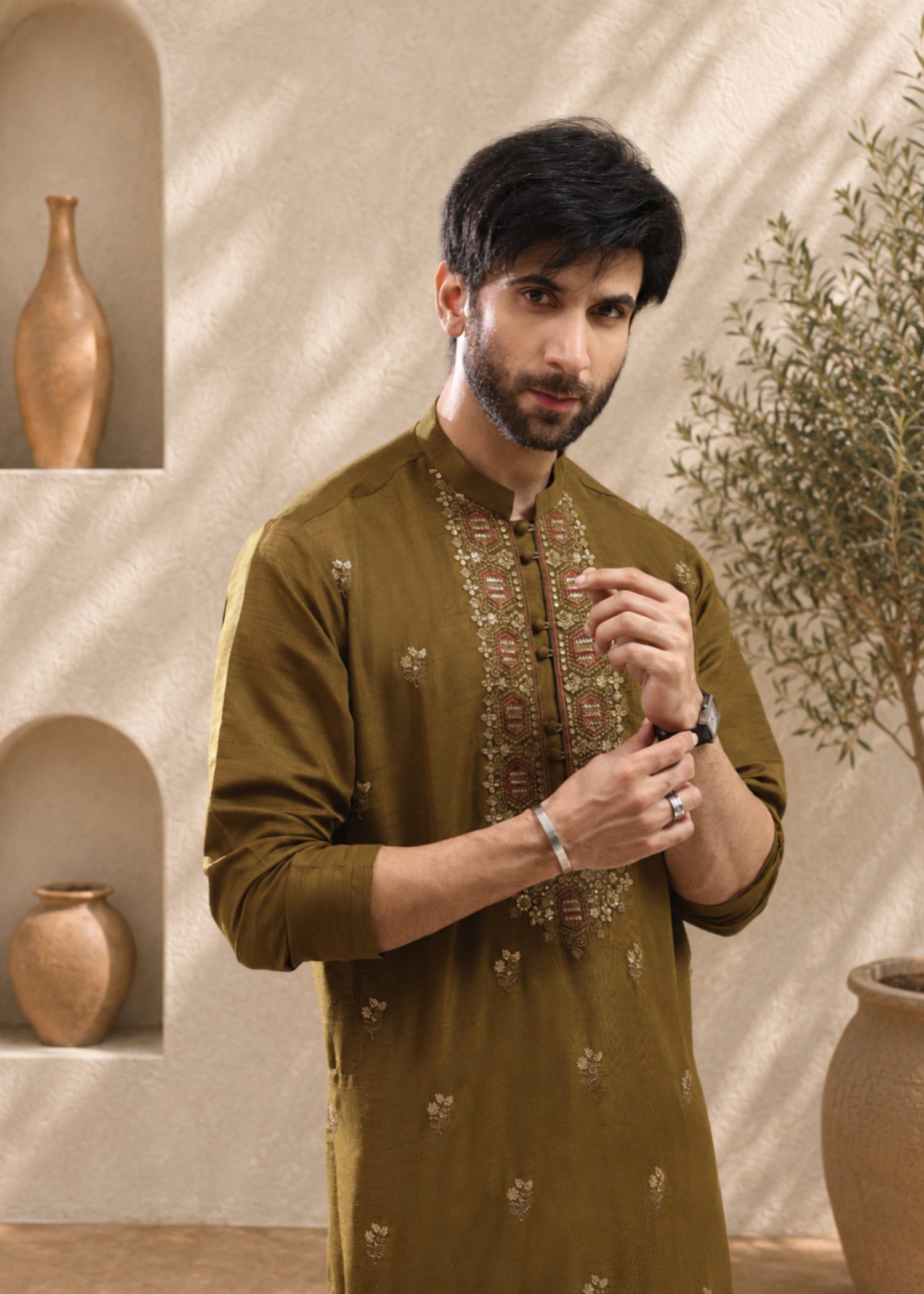 raw silk Waistcoat in Olive green - view 8