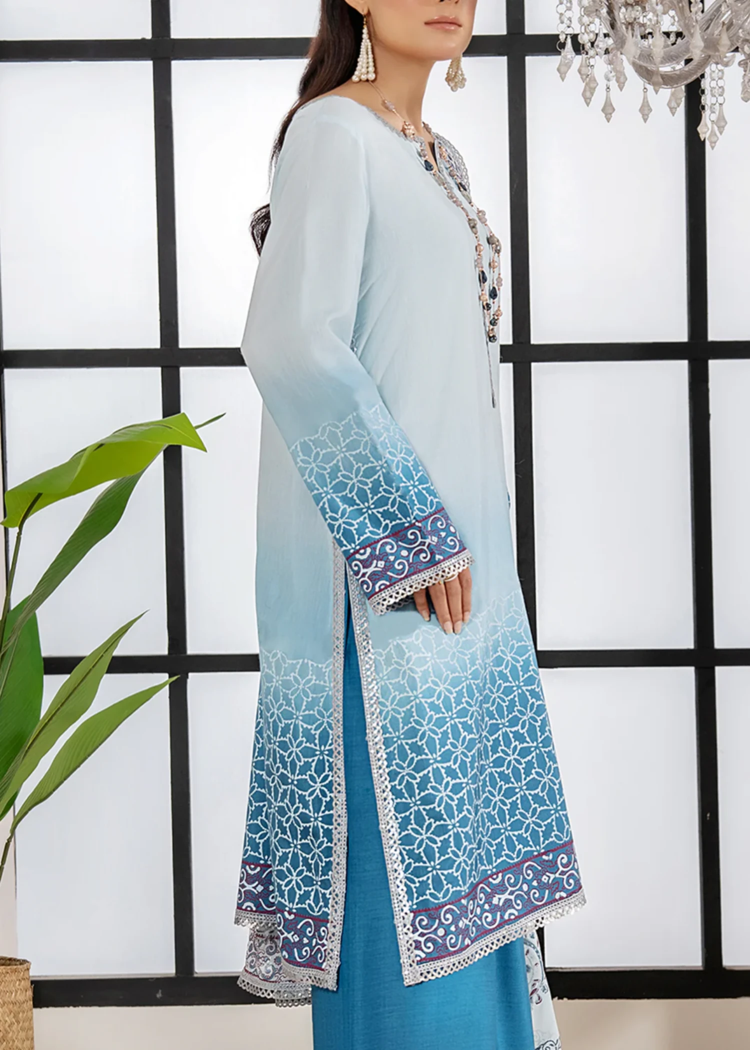 raw silk Unstitched in Sky blue