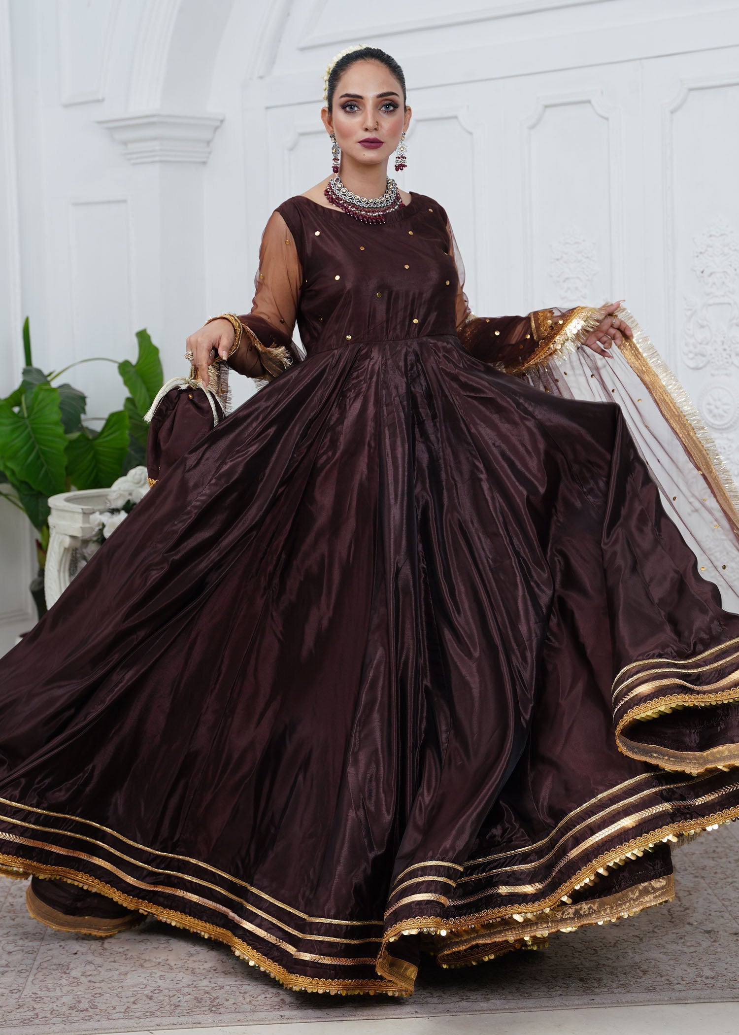 cotton silk Pishwas in Brown