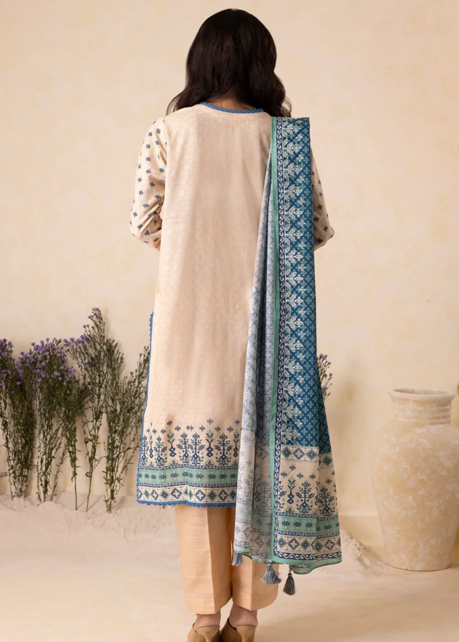 khaddar Unstitched in Peach orange
