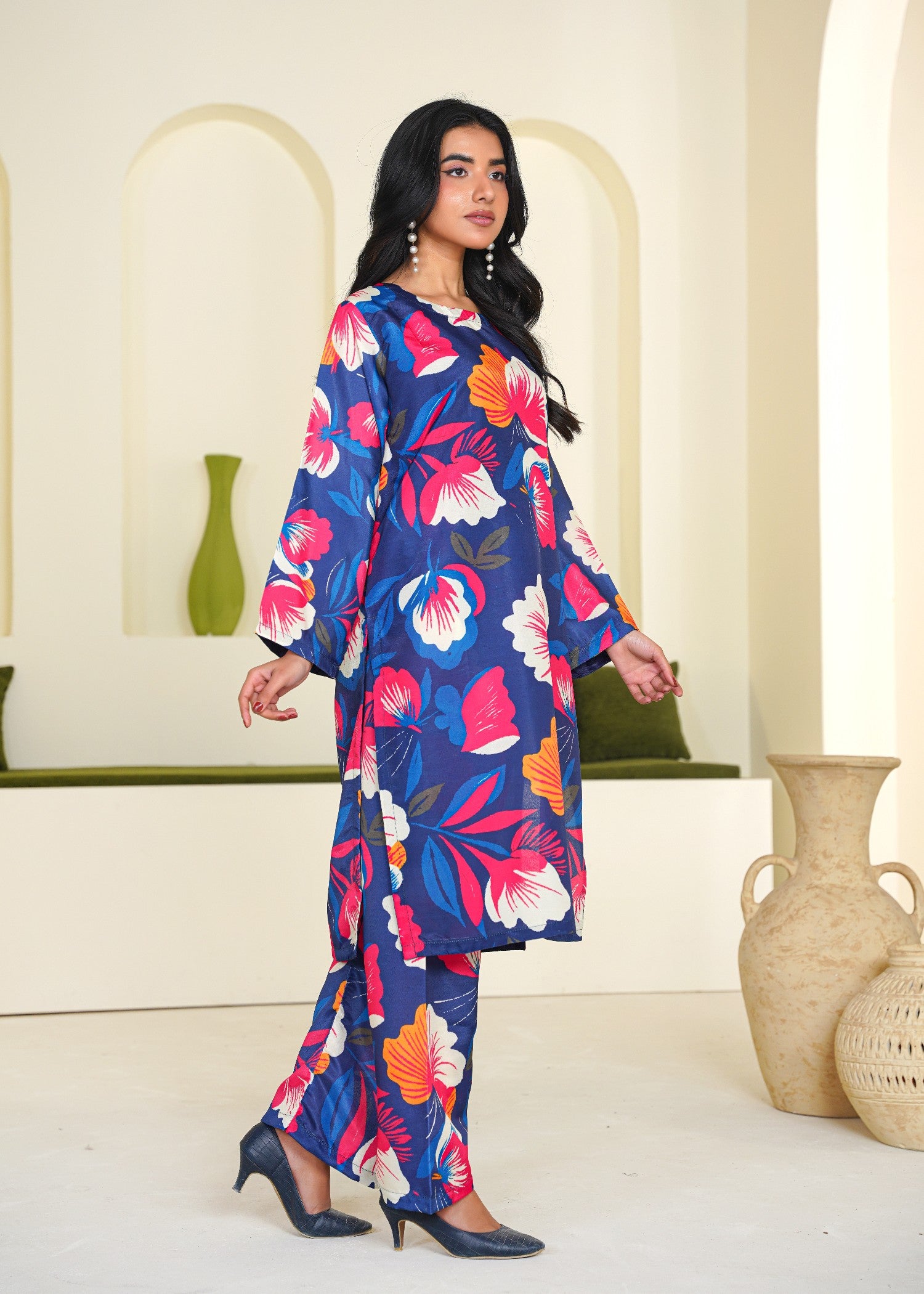 poly silk Co Ord Sets in Midnight blue