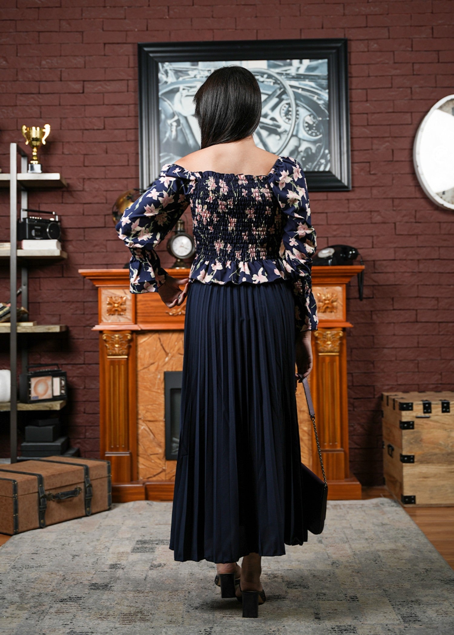 textured wash & wear Blouse in Navy blue