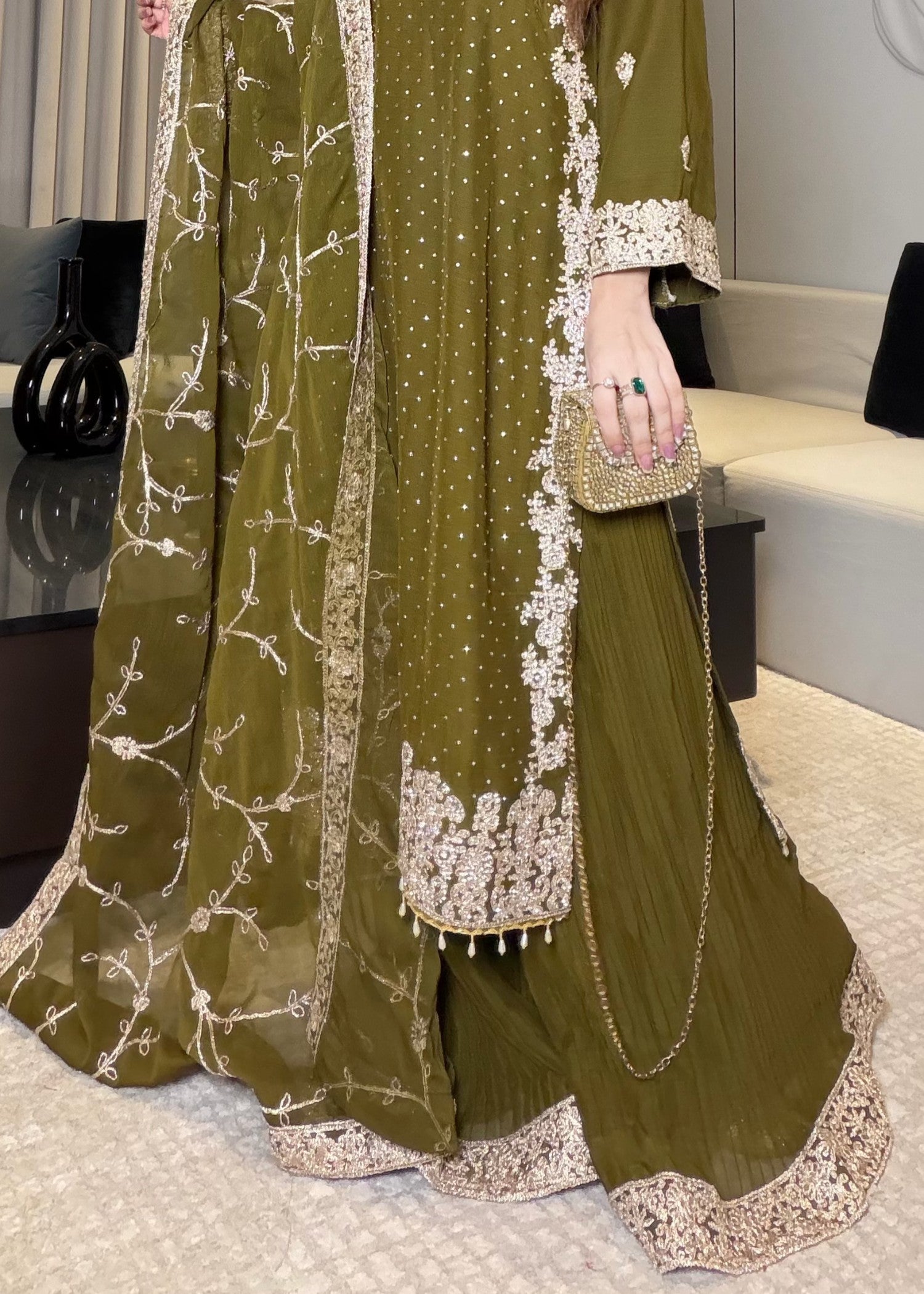 chiffon Sharara in Olive green