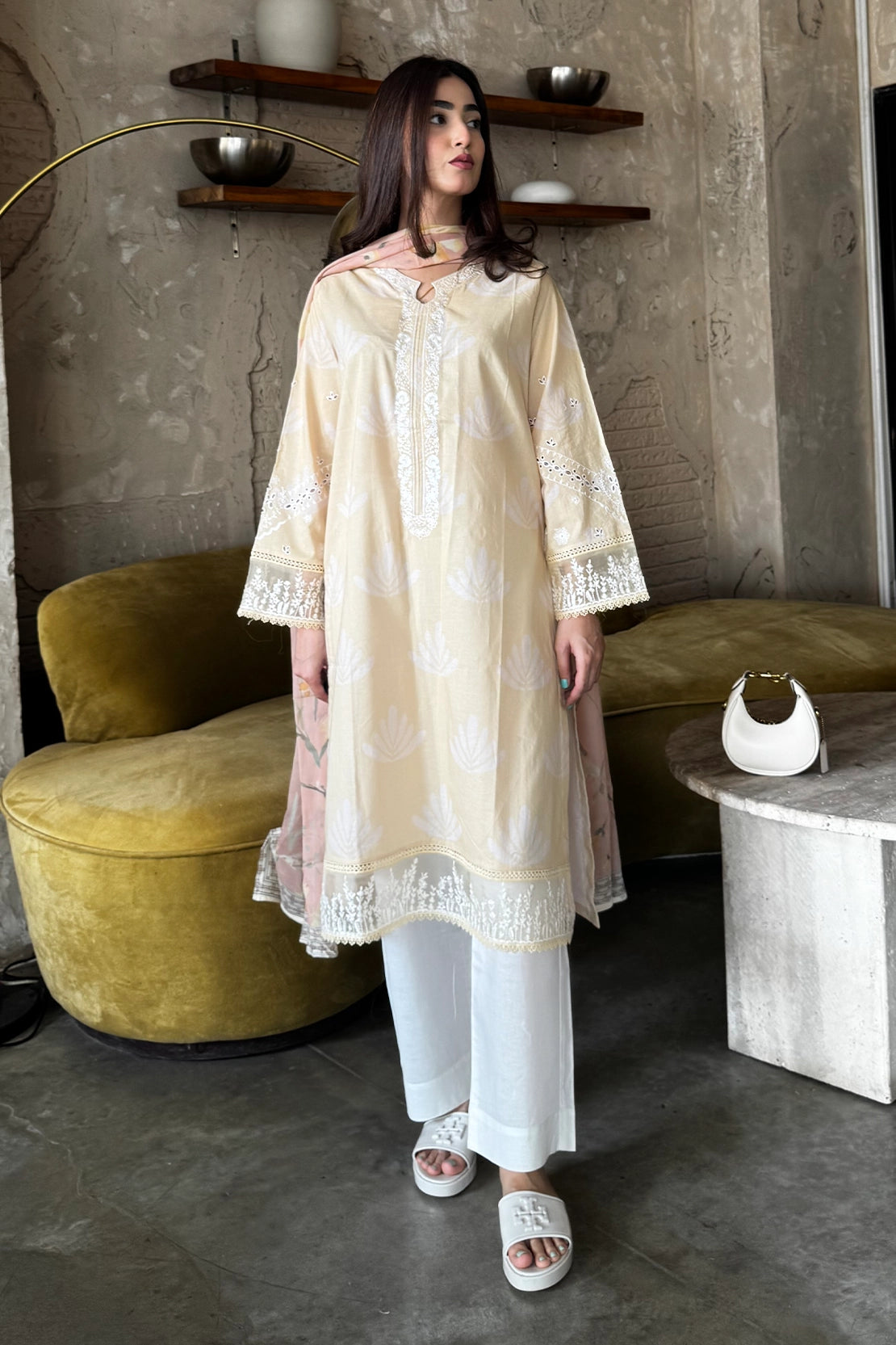 lawn Kurta Set in Cream