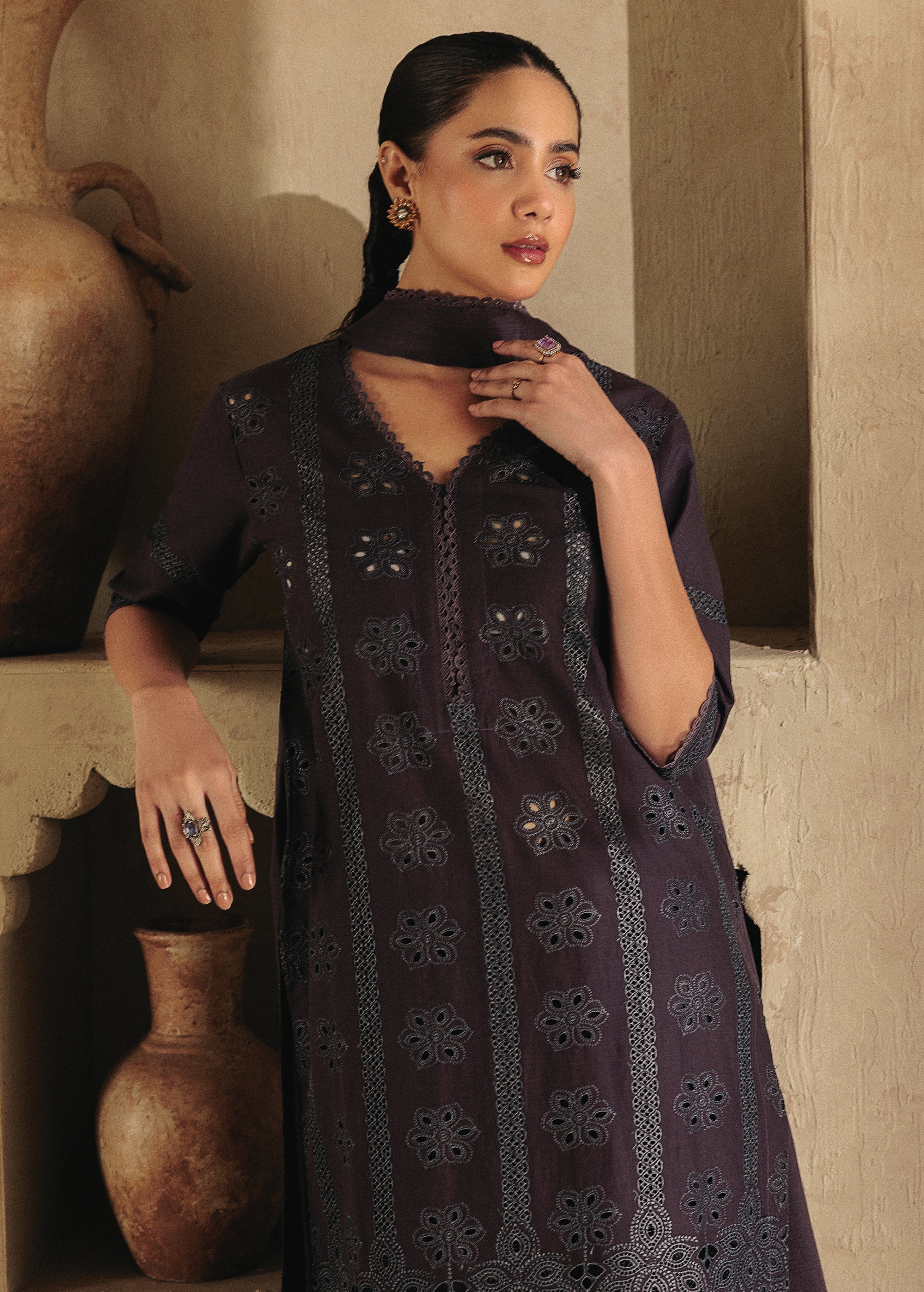 lawn Kurta Set in Egg plant